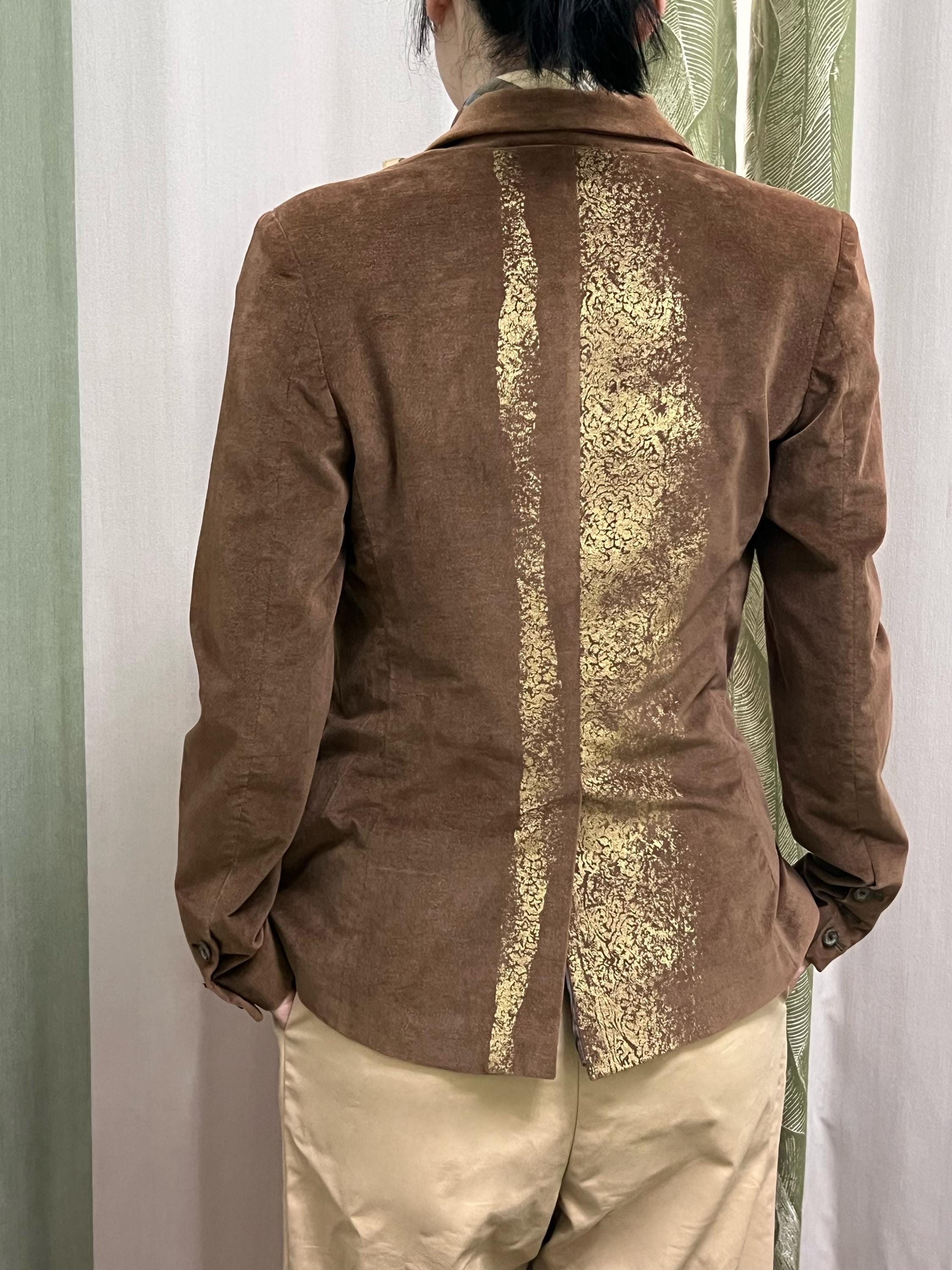 Vintage Brown Roberto Cavalli Blazer: Metallic Gold Detail, Cotton Velvet