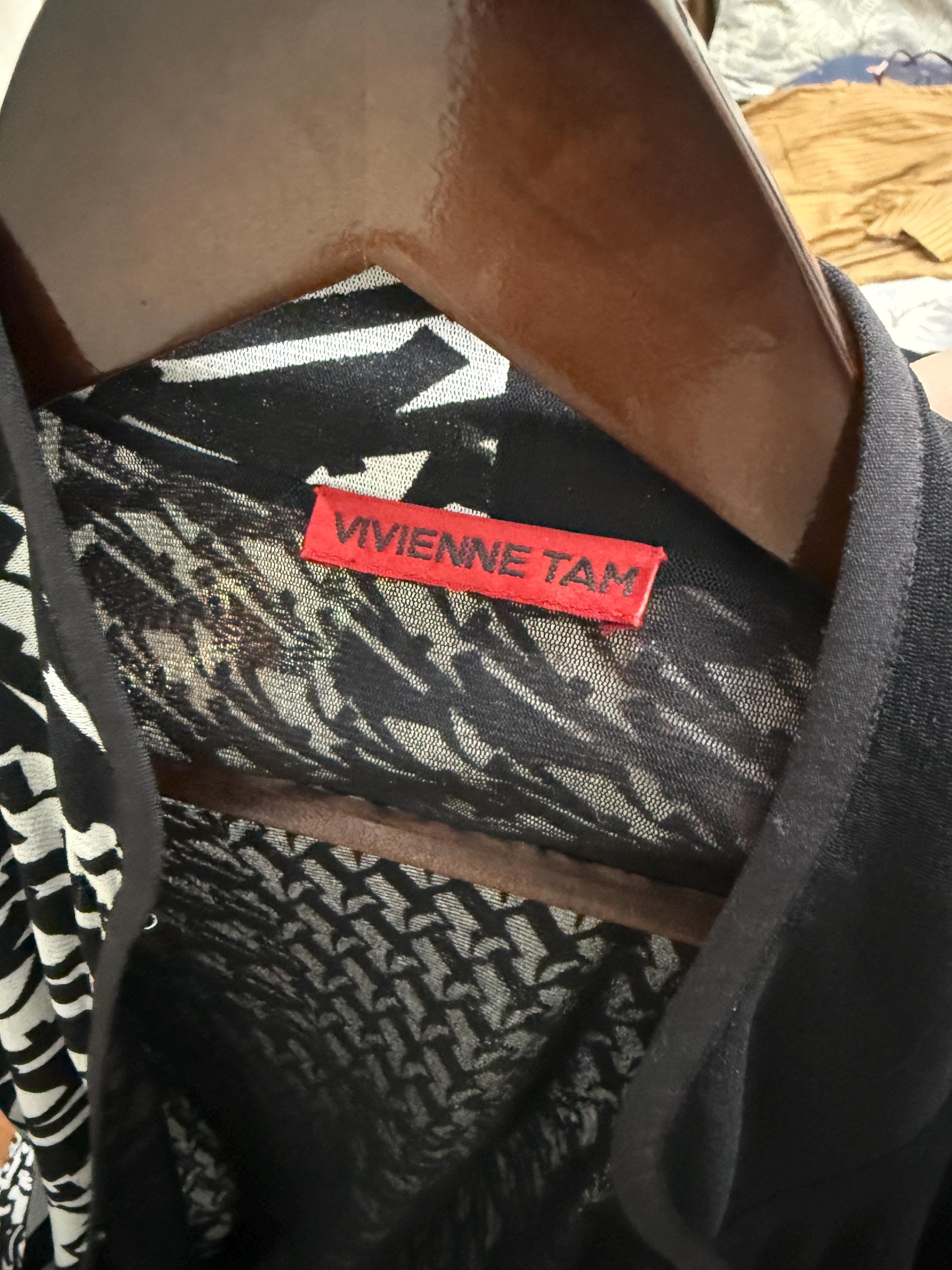 90s Vivienne Tam Black & White Wrap-Style Dress – Adjustable Fit – Nylon – Size JP 1