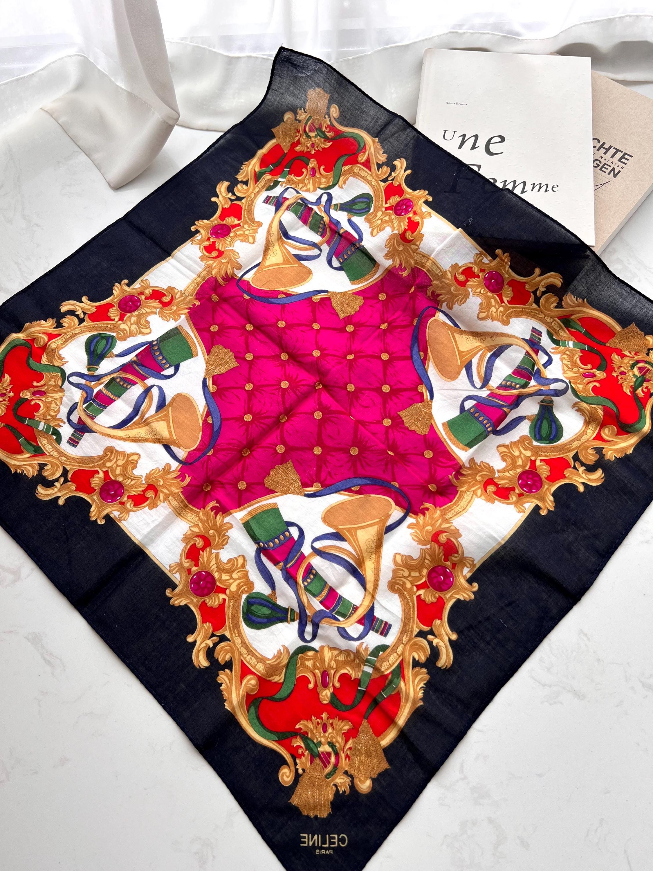 Vintage CELINE Cotton Scarf: Baroque Musical Instrument Print