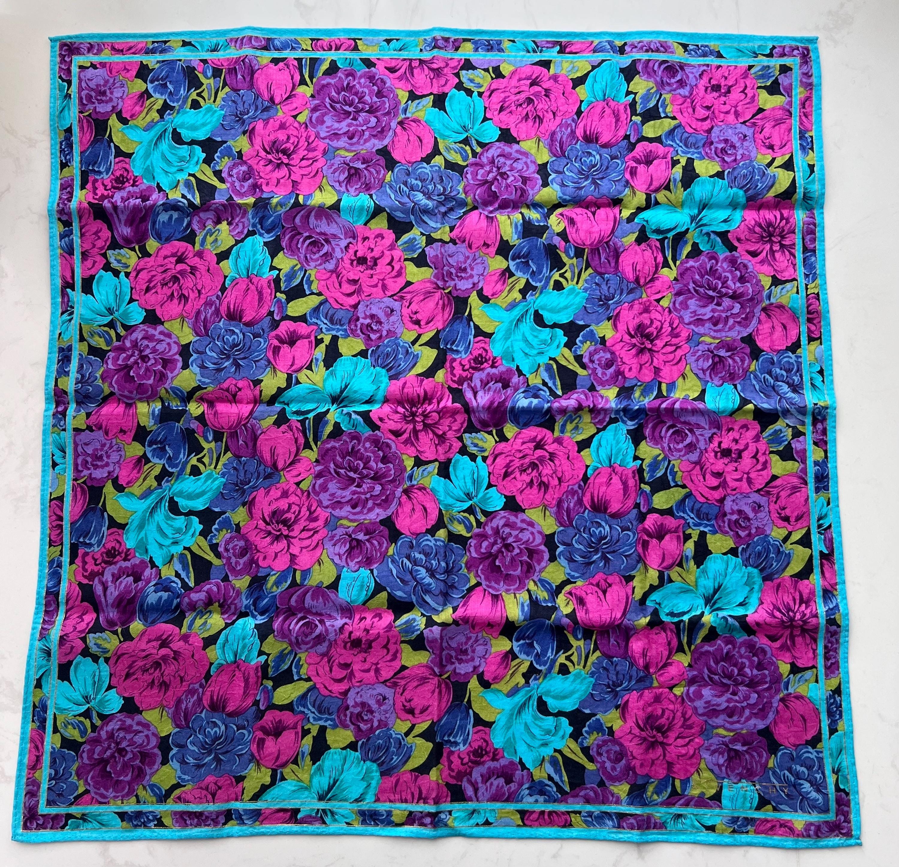 Vintage Givenchy Floral Cotton Scarf: Magenta & Blue Designer Accessory