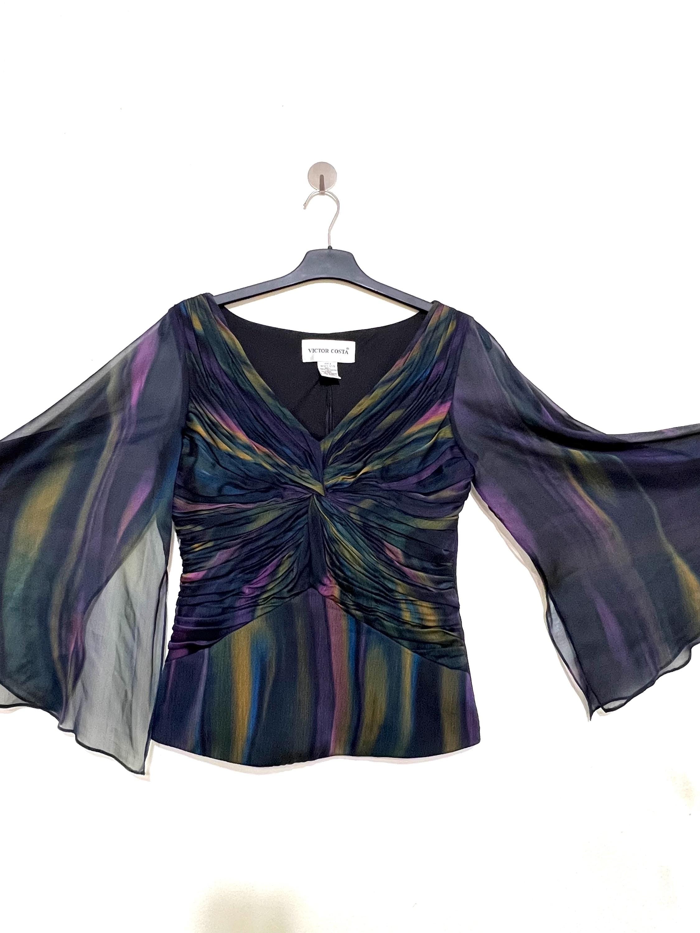 Victor Costa Vintage Blouse – Iridescent Shimmer Y2K Party Top, Retro Designer Evening Wear