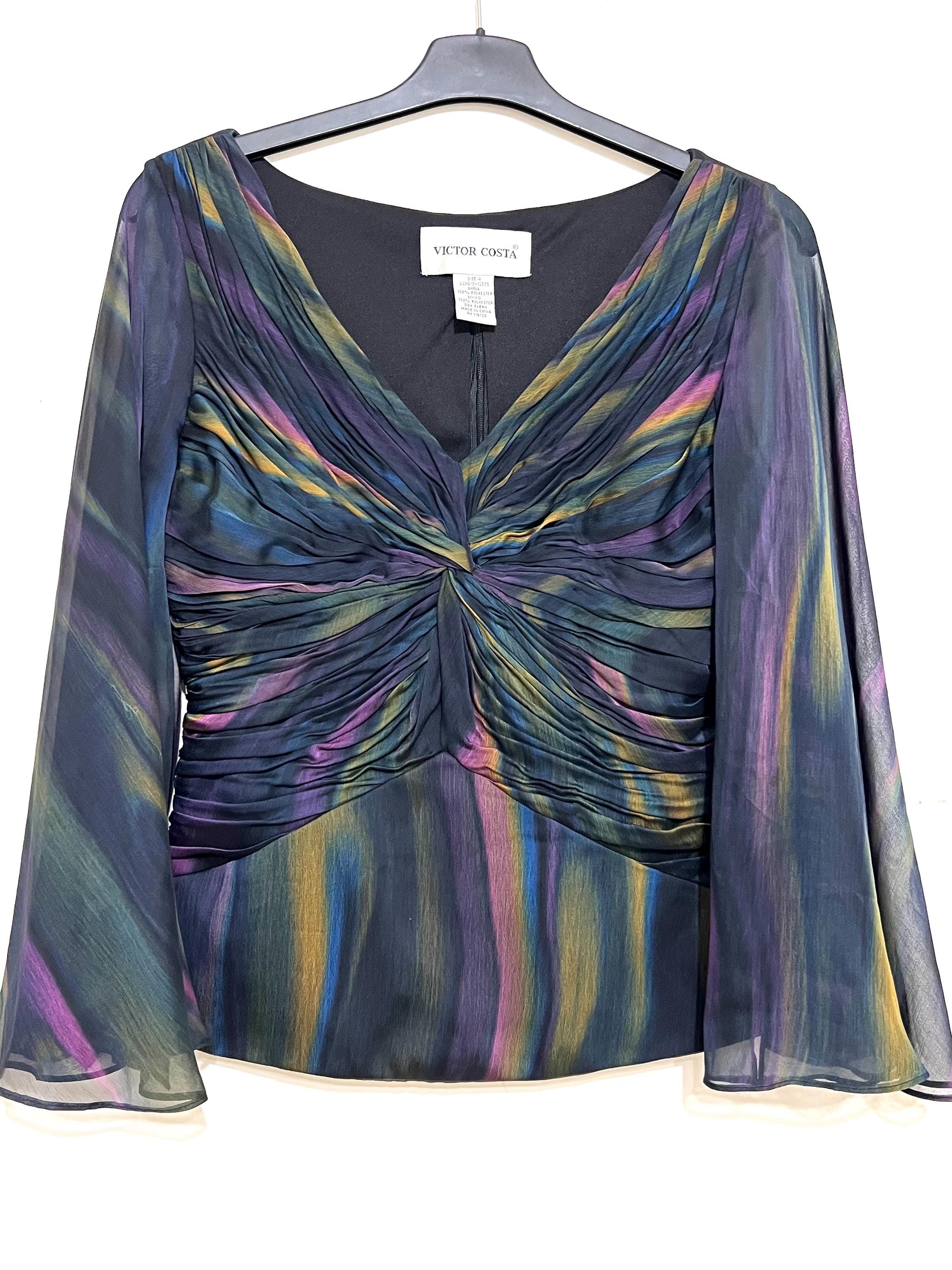 Victor Costa Vintage Blouse – Iridescent Shimmer Y2K Party Top, Retro Designer Evening Wear