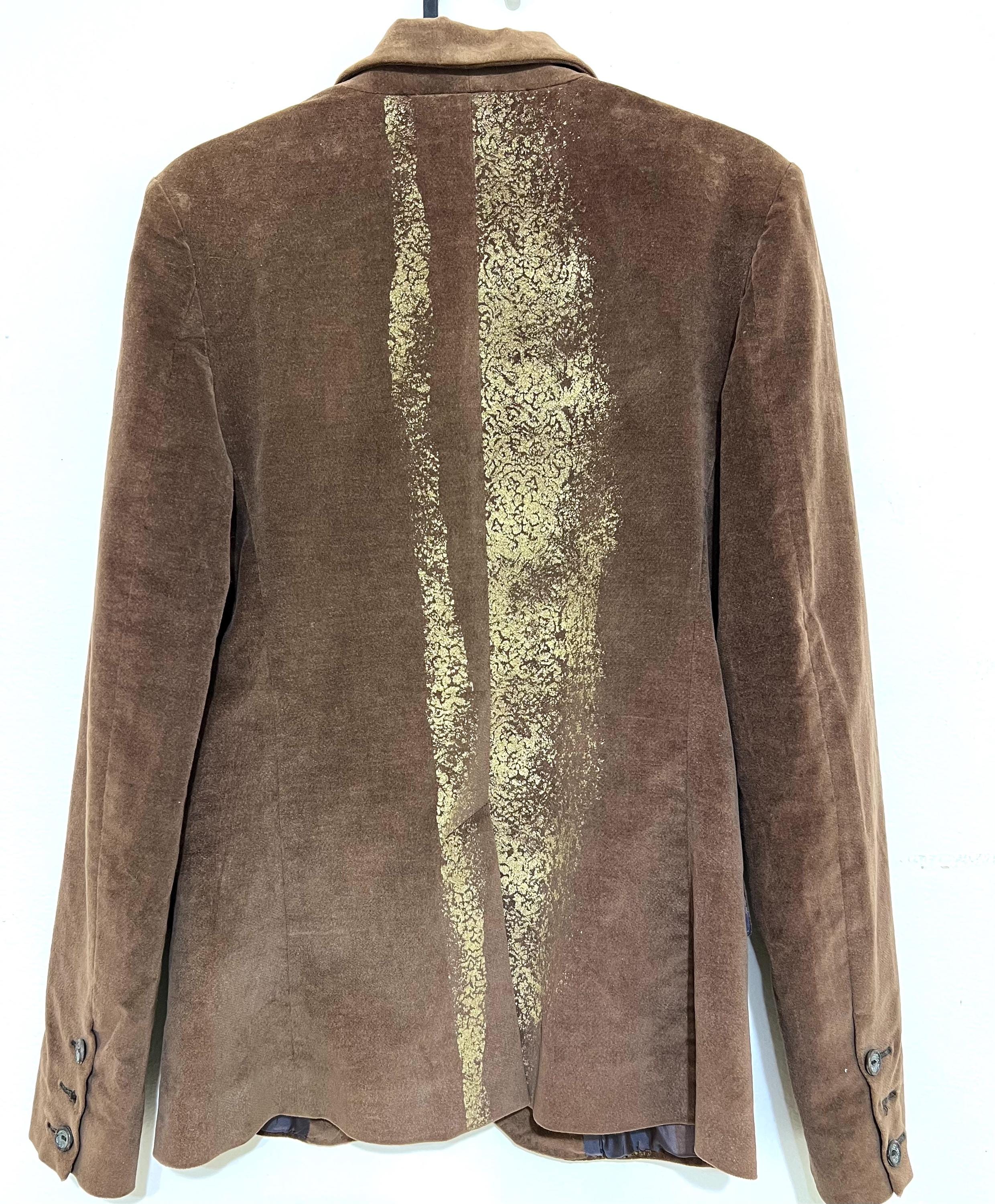 Vintage Brown Roberto Cavalli Blazer: Metallic Gold Detail, Cotton Velvet