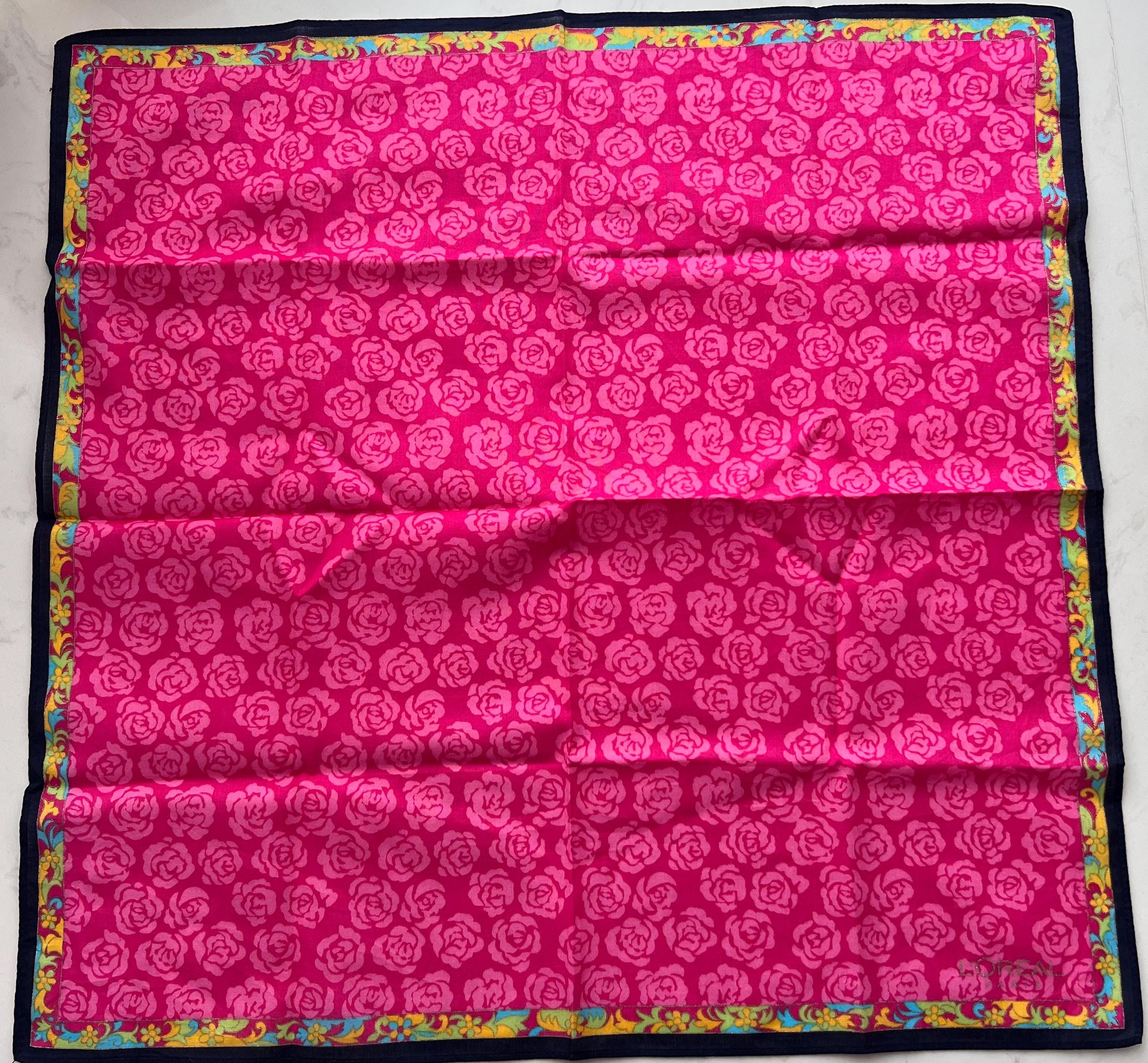Vintage L’Oréal Scarf – 100% Cotton Square Designer Wrap, Retro French Fashion Accessory
