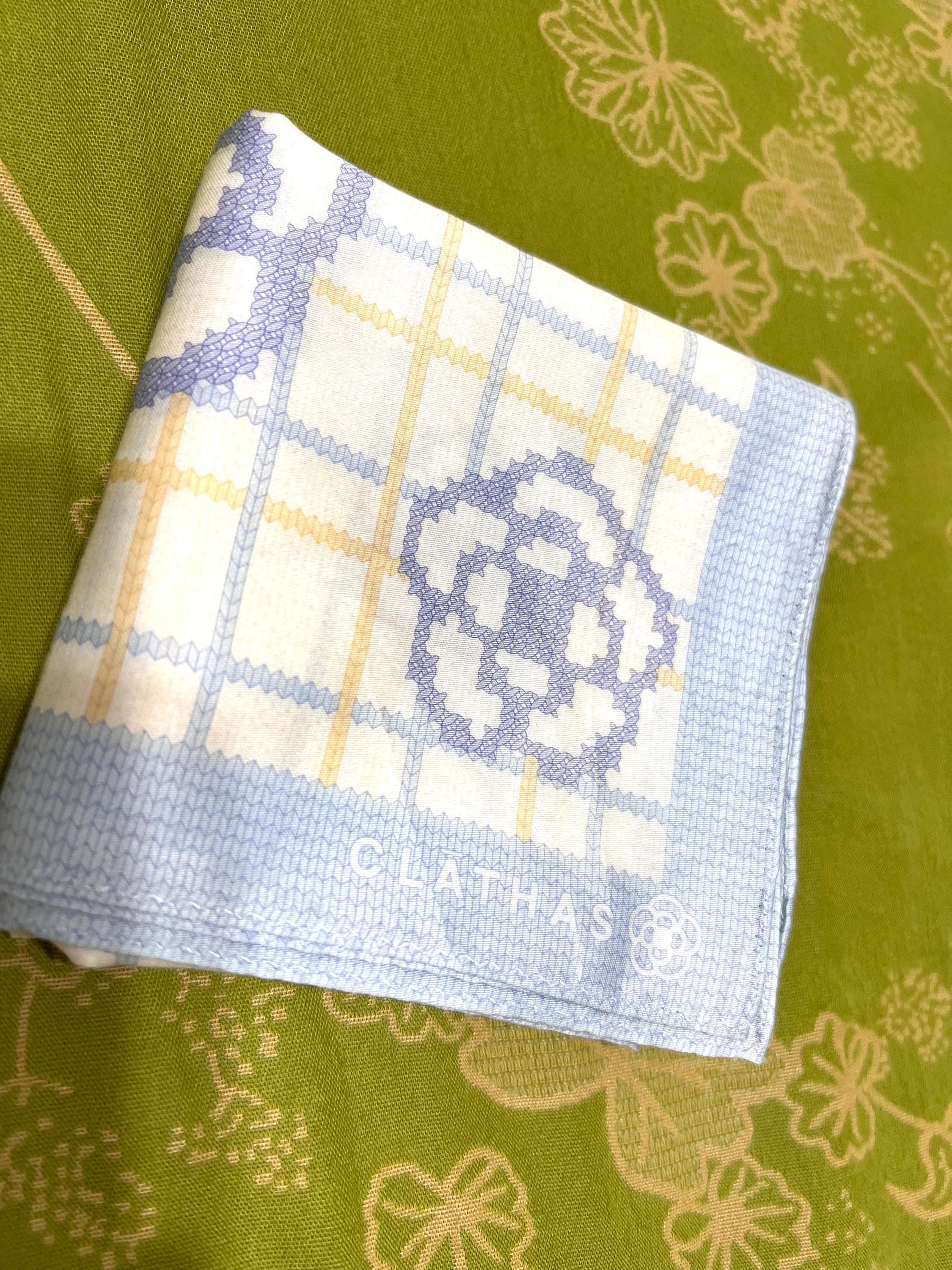 Clathas Vintage Scarf – 90s Cotton Rare Print, Retro Designer Square Accessory