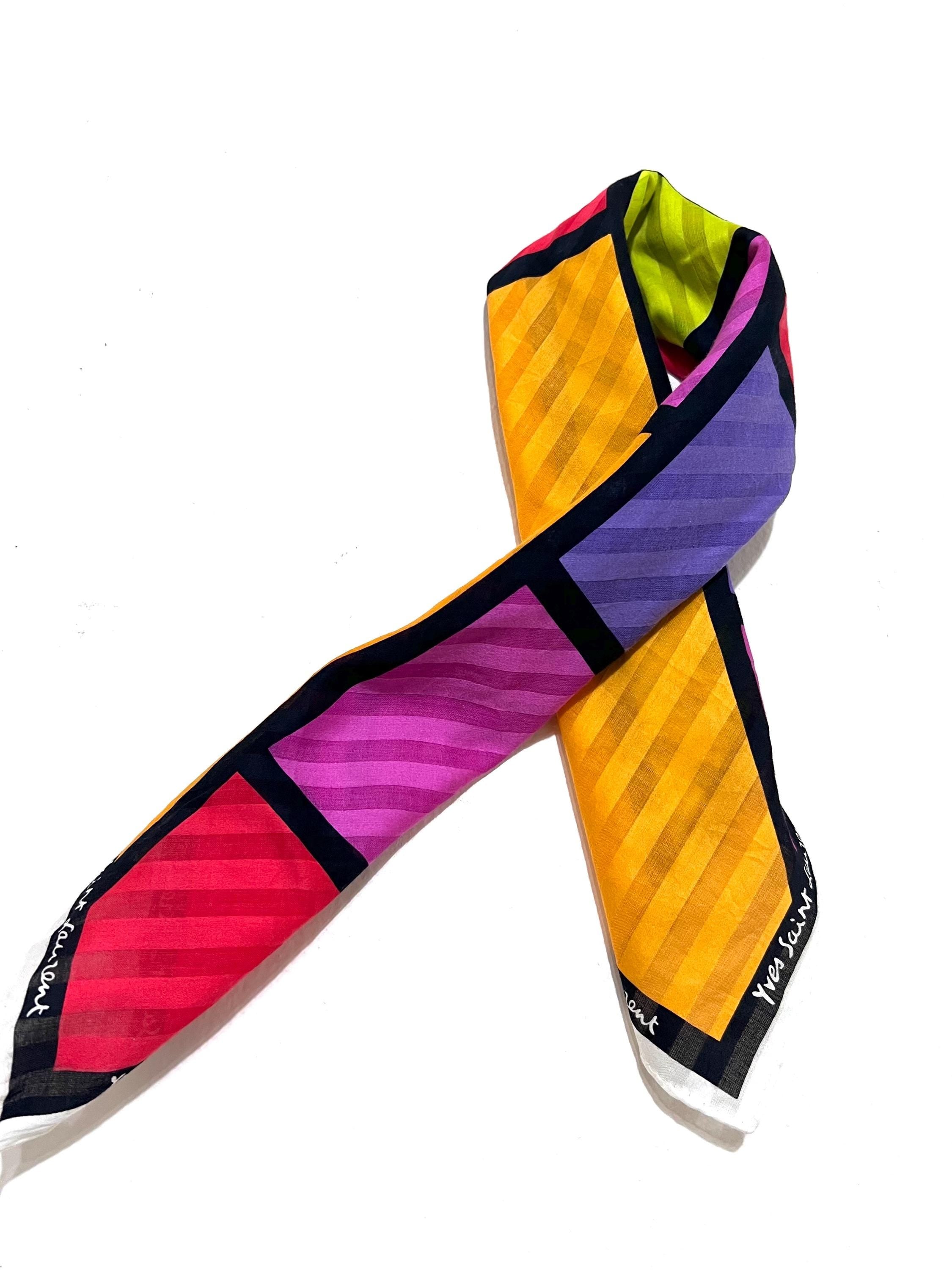 Vintage Yves Saint Laurent Silk Scarf – Retro Designer Logo Neckerchief 57x60cm- Classic Pallette Style