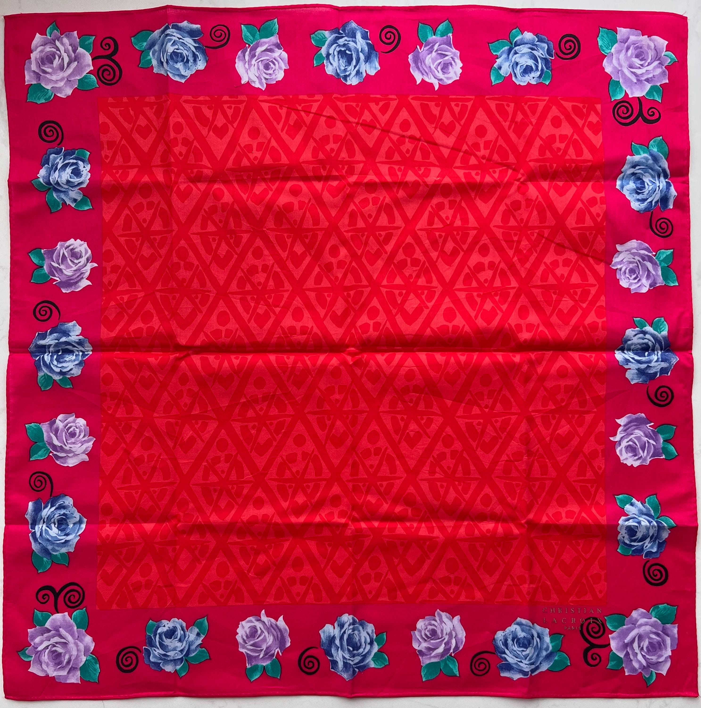 Rare christian lacroix Silk Cotton Scarf 48×48cm – Well Preserved