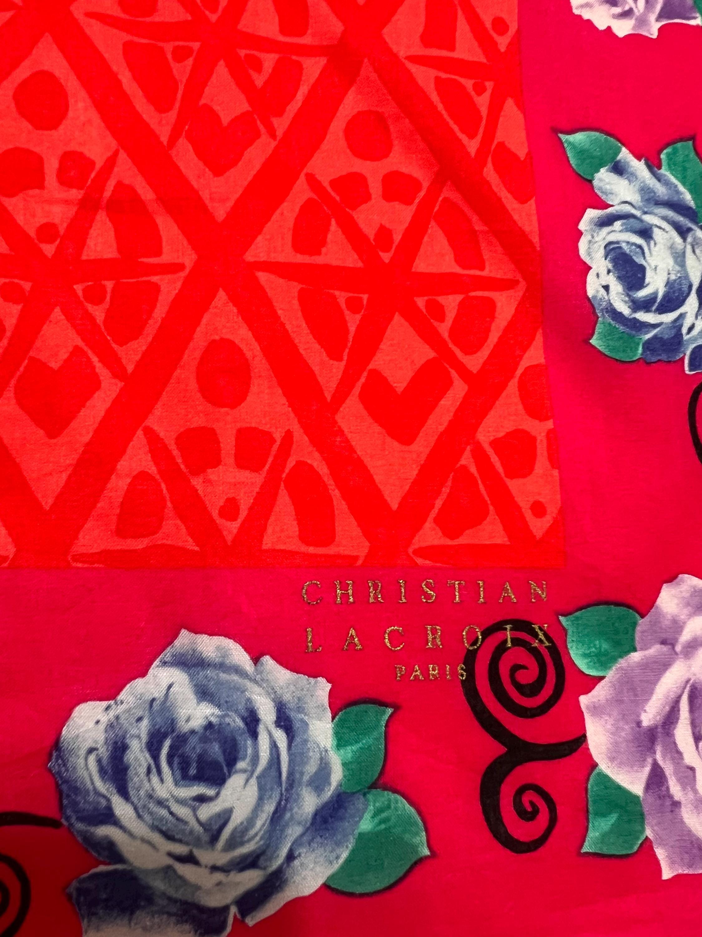 Rare christian lacroix Silk Cotton Scarf 48×48cm – Well Preserved