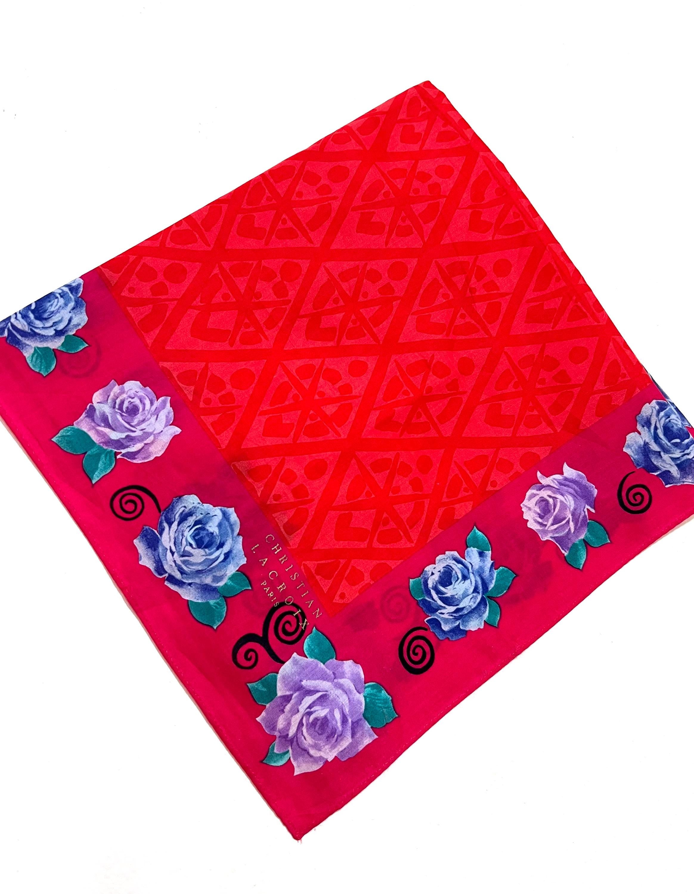 Rare christian lacroix Silk Cotton Scarf 48×48cm – Well Preserved