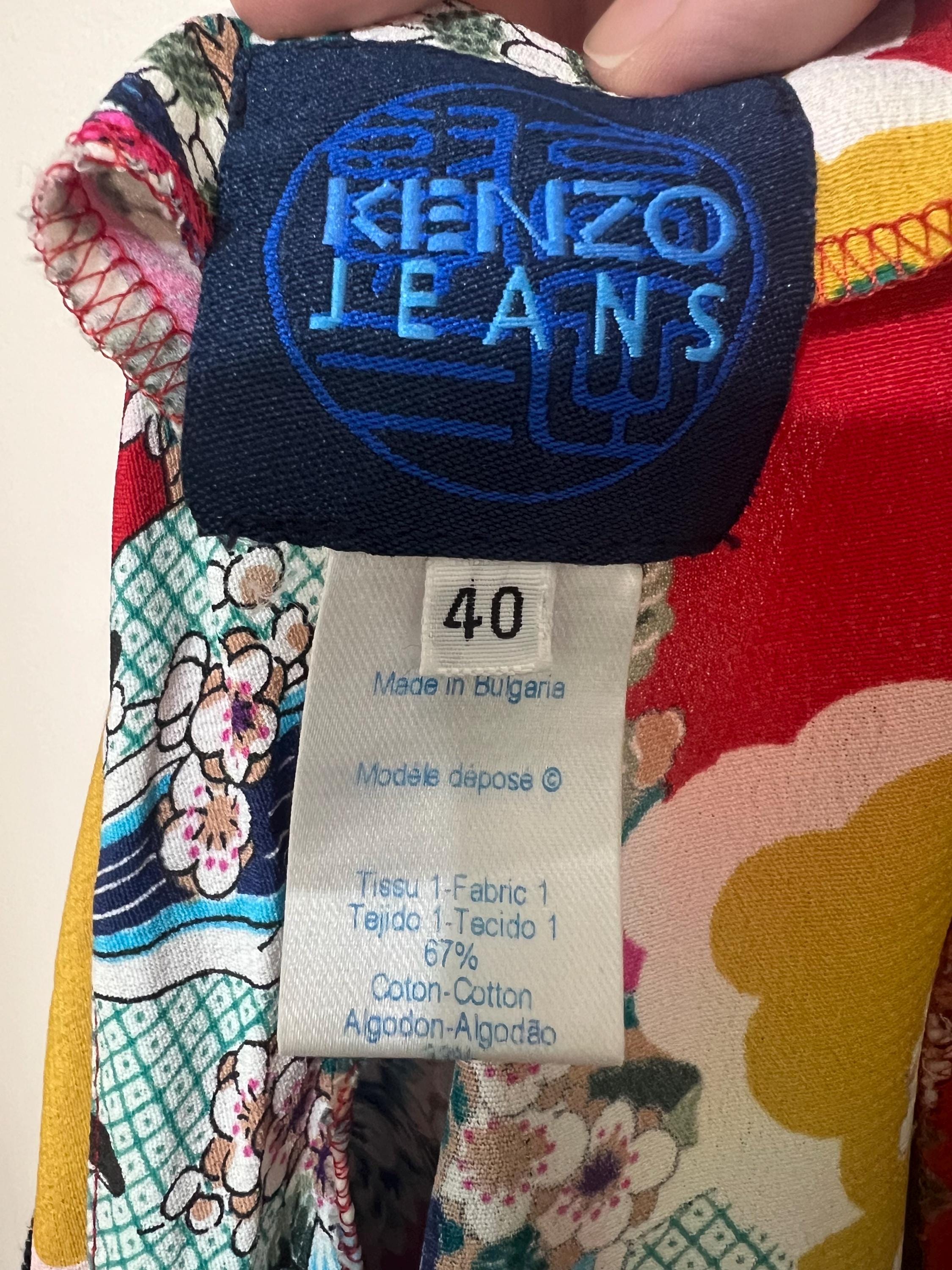 Kenzo Jeans Vintage Skirt – Y2K Floral Print Wrap, Designer Denim Size 40
