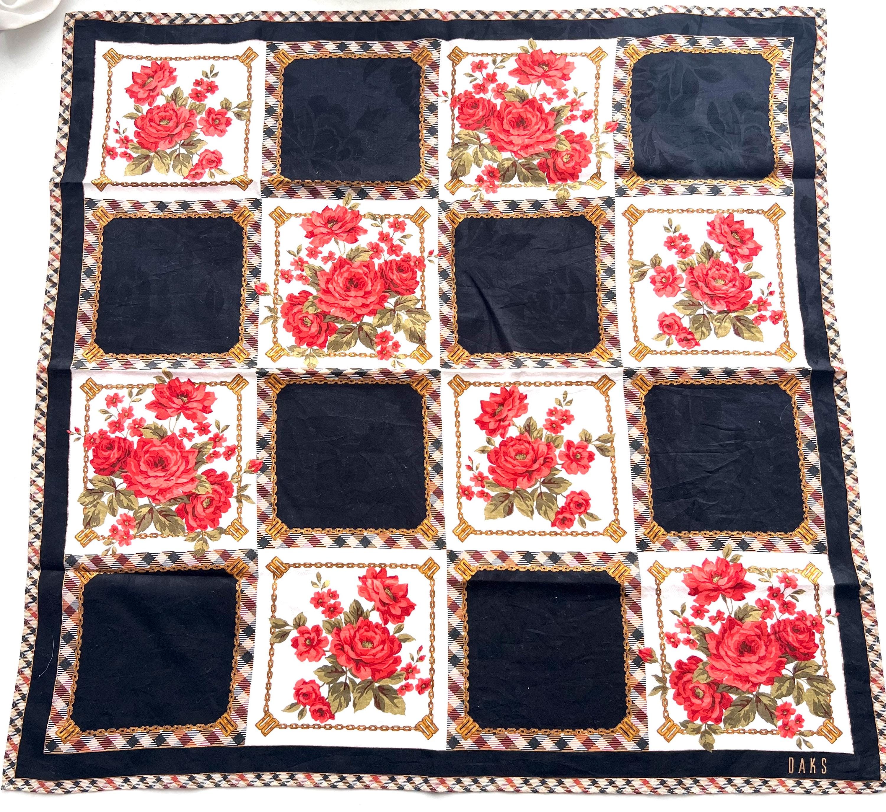 Rare Vintage DAKS Scarf | Floral Cotton Wrap 58×60cm | One of a Kind