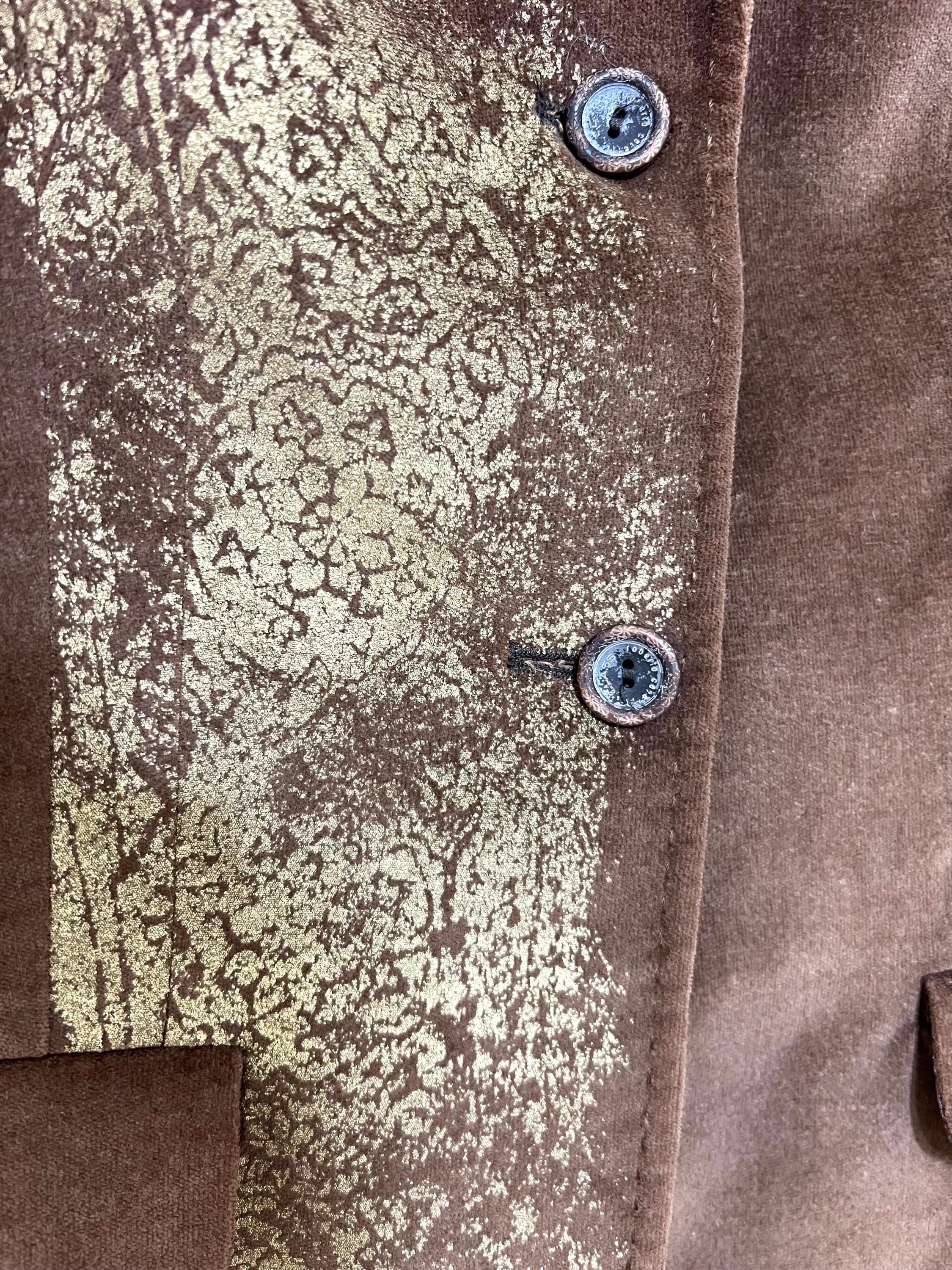 Vintage Brown Roberto Cavalli Blazer: Metallic Gold Detail, Cotton Velvet