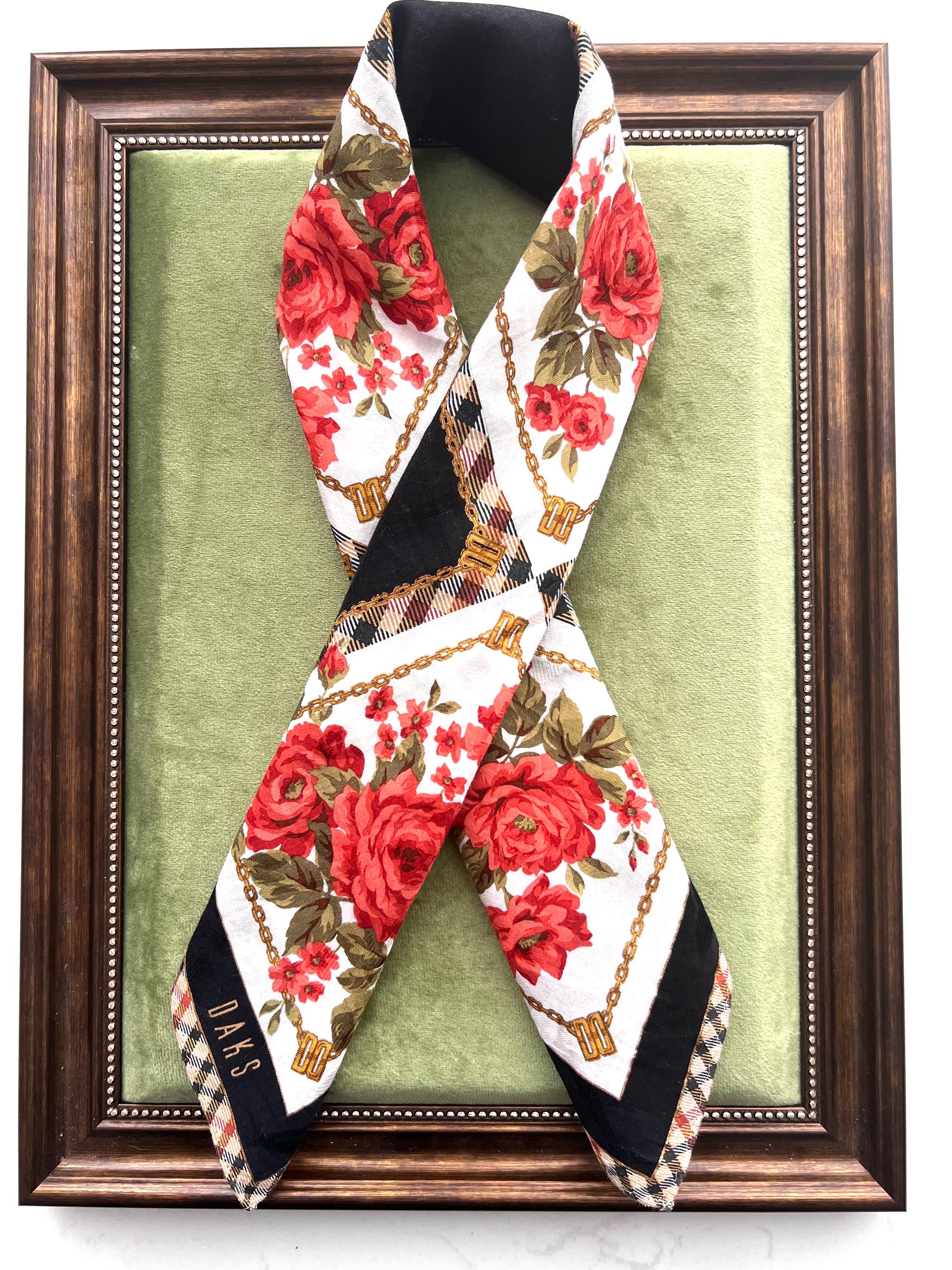 Rare Vintage DAKS Scarf | Floral Cotton Wrap 58×60cm | One of a Kind