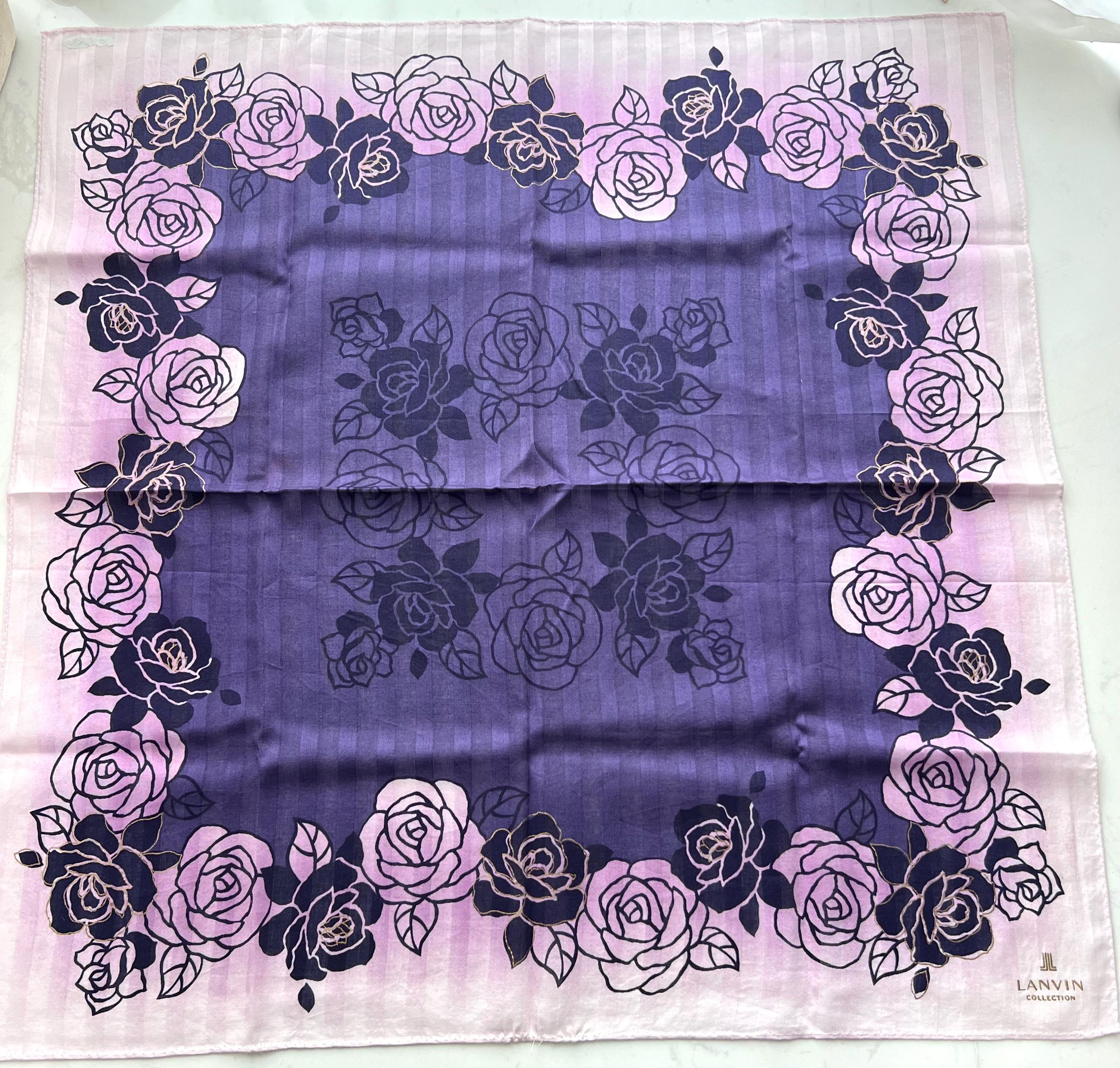 Lanvin Vintage Scarf – 90s Cotton Designer Print, Rare Collectible Square 61 x 59 cm
