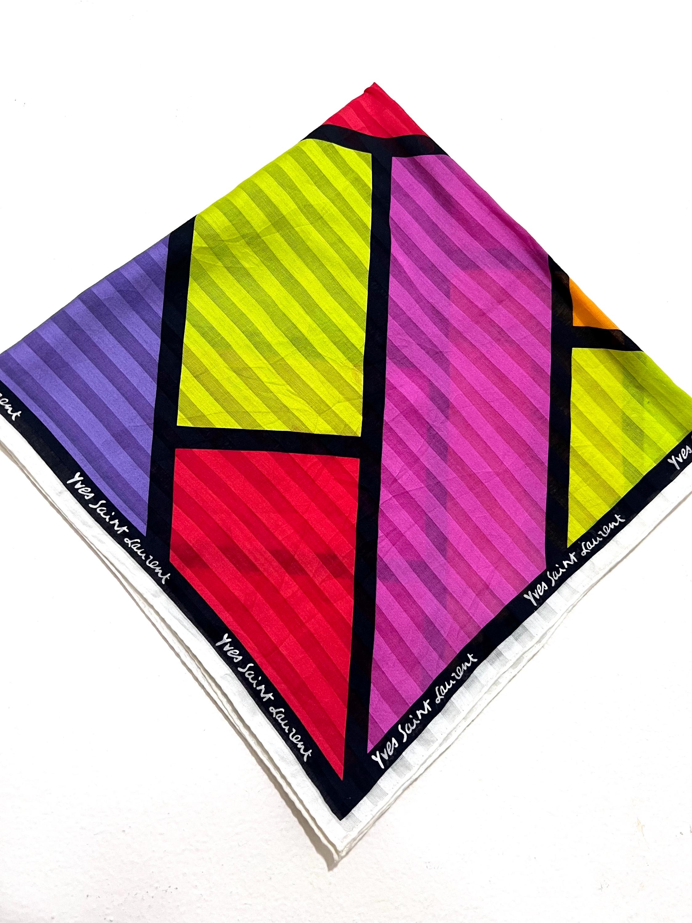 Vintage Yves Saint Laurent Silk Scarf – Retro Designer Logo Neckerchief 57x60cm- Classic Pallette Style