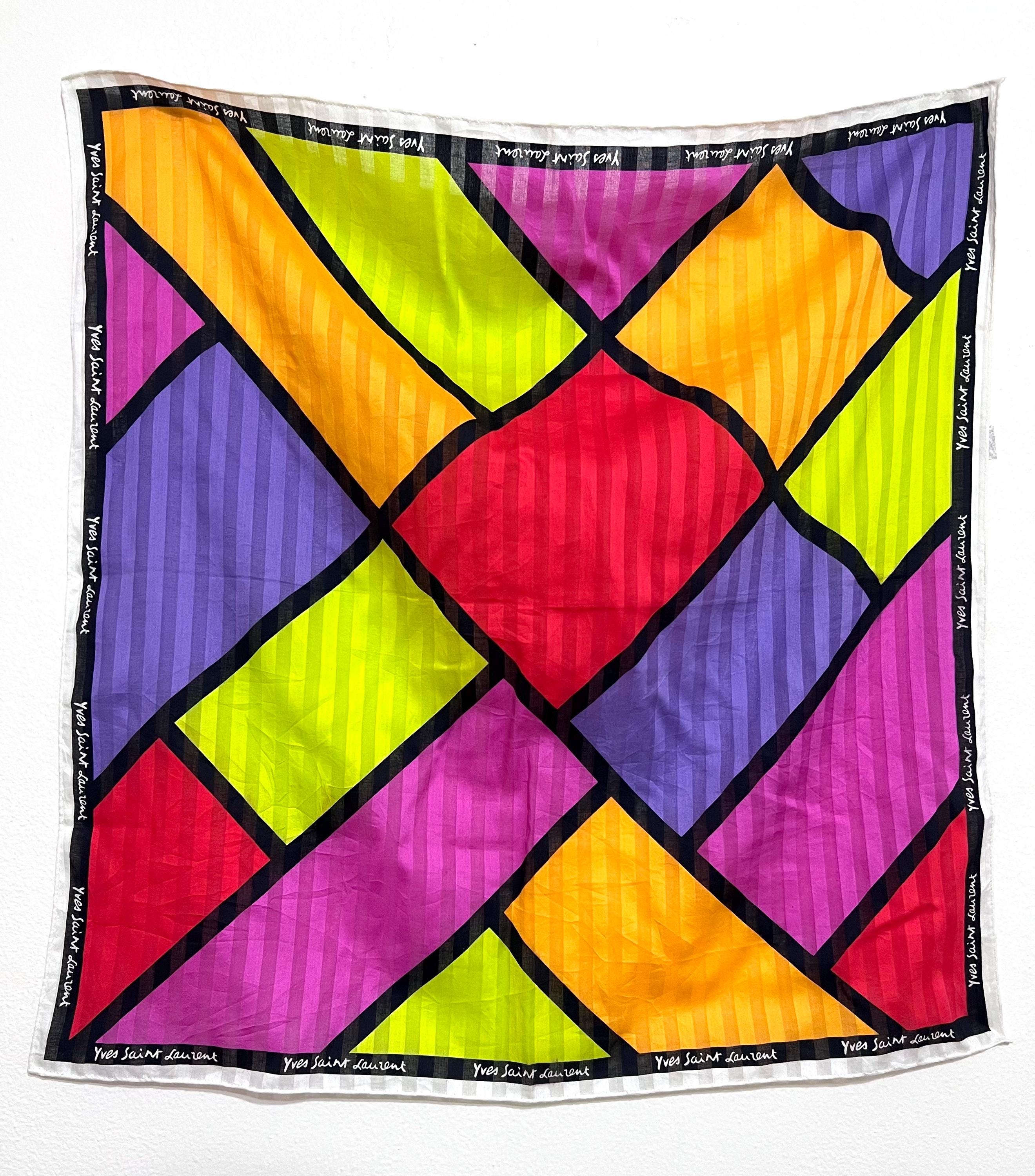 Vintage Yves Saint Laurent Silk Scarf – Retro Designer Logo Neckerchief 57x60cm- Classic Pallette Style