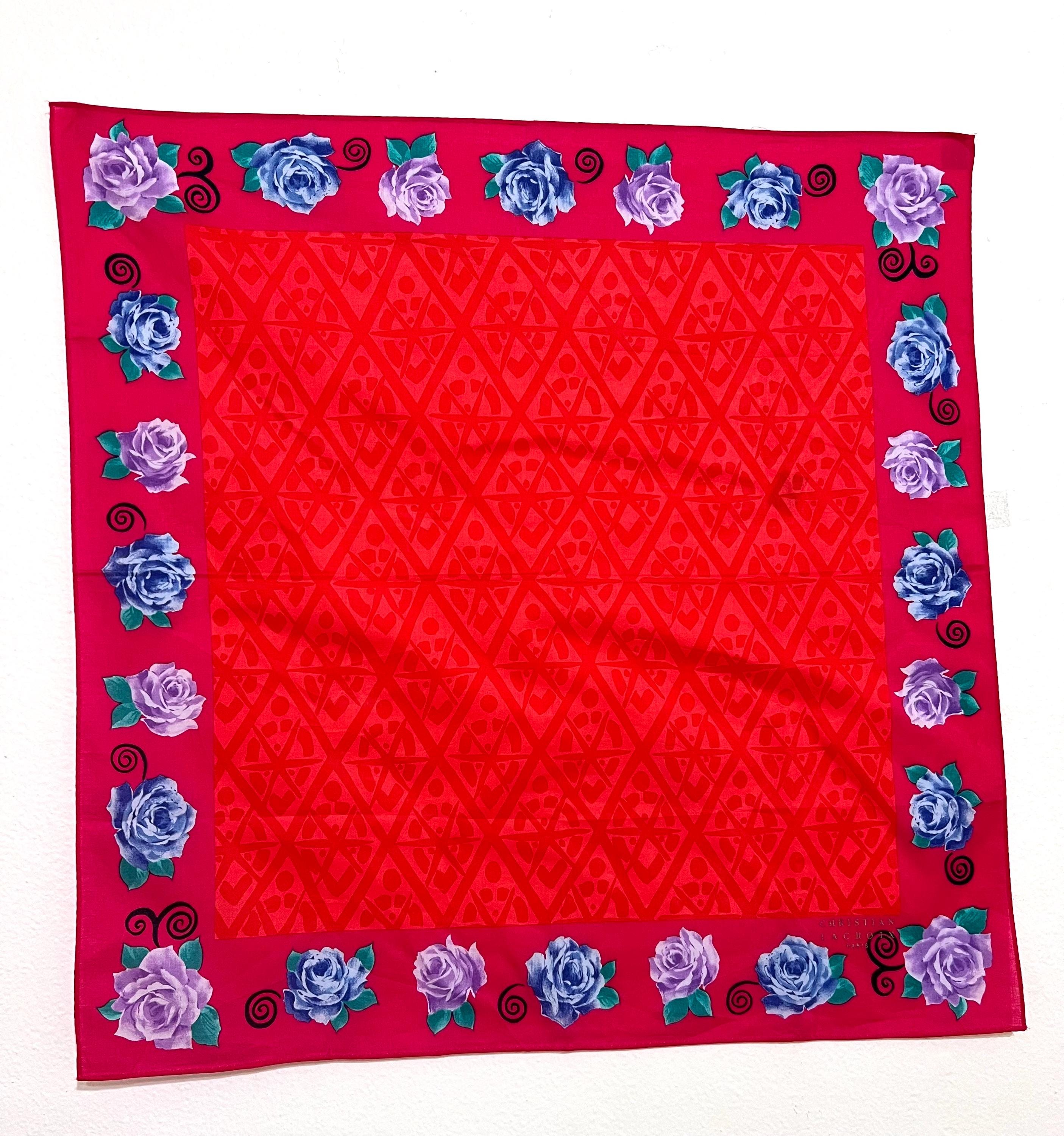 Rare christian lacroix Silk Cotton Scarf 48×48cm – Well Preserved