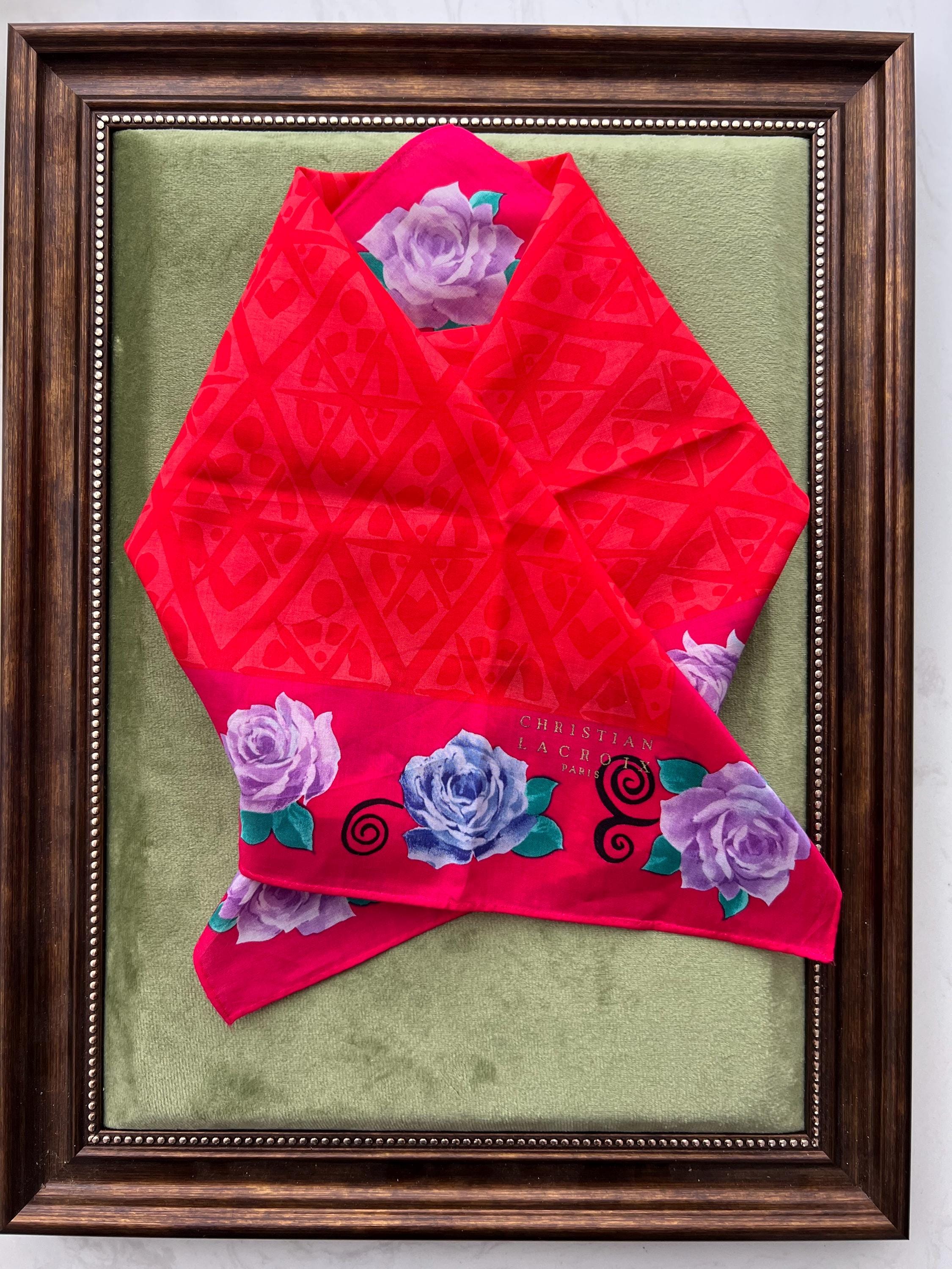 Rare christian lacroix Silk Cotton Scarf 48×48cm – Well Preserved