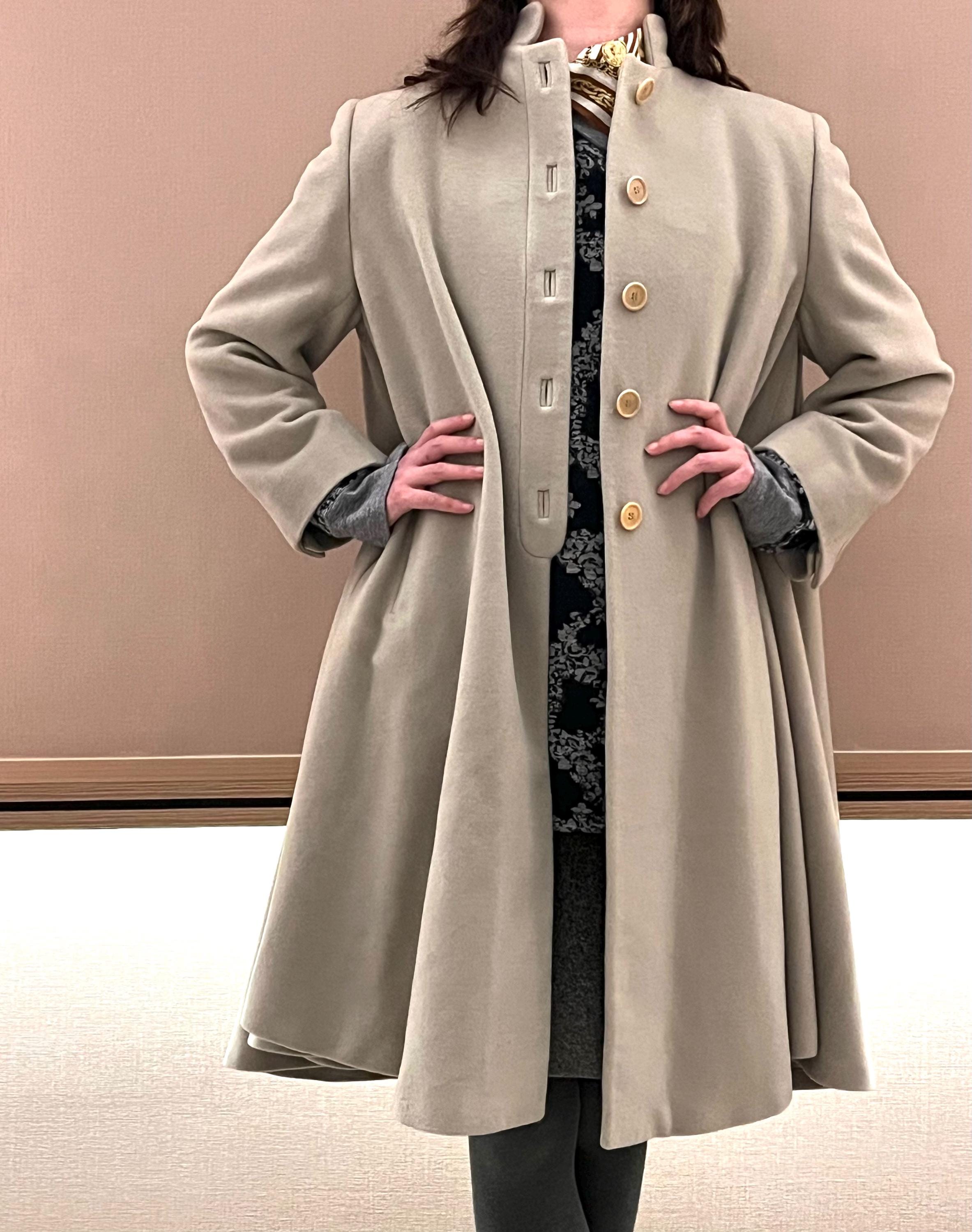 Vintage Giorgio Armani High Collar Flared Coat – Italian Wool Angora Cashmere Blend Size 40