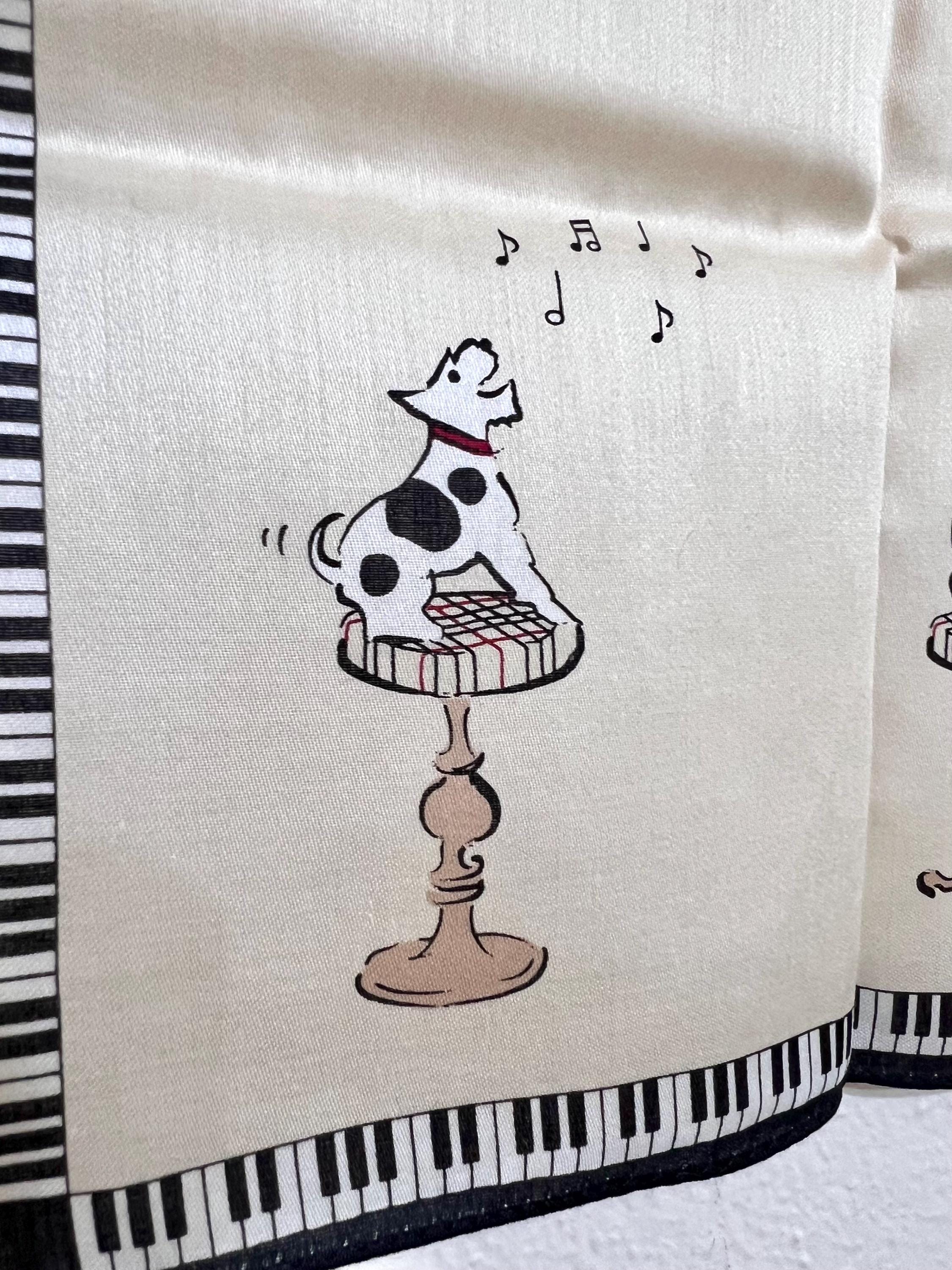 Vintage Burberry Cotton Scarf: Dog & Piano Print, London Line