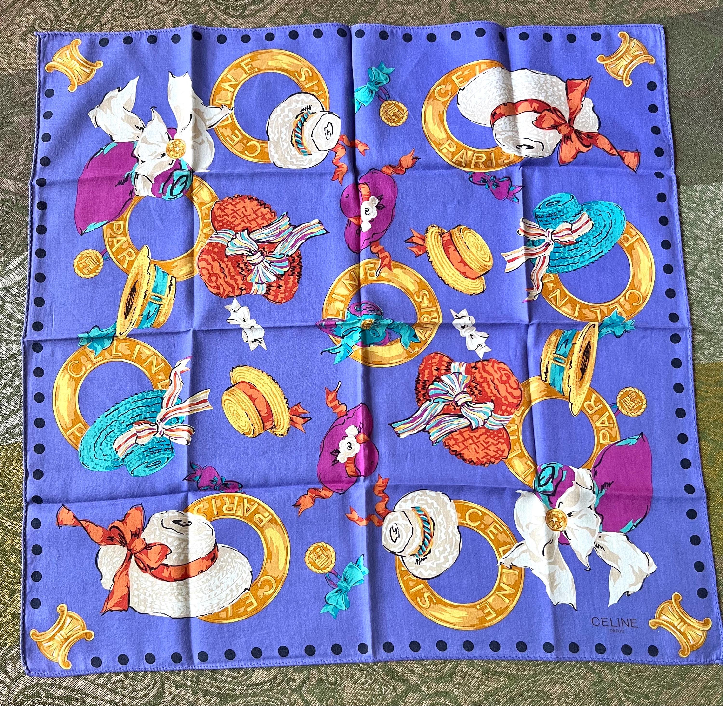 Vintage Celine Cotton Scarf 51x52cm | 100% Cotton | Handkerchief