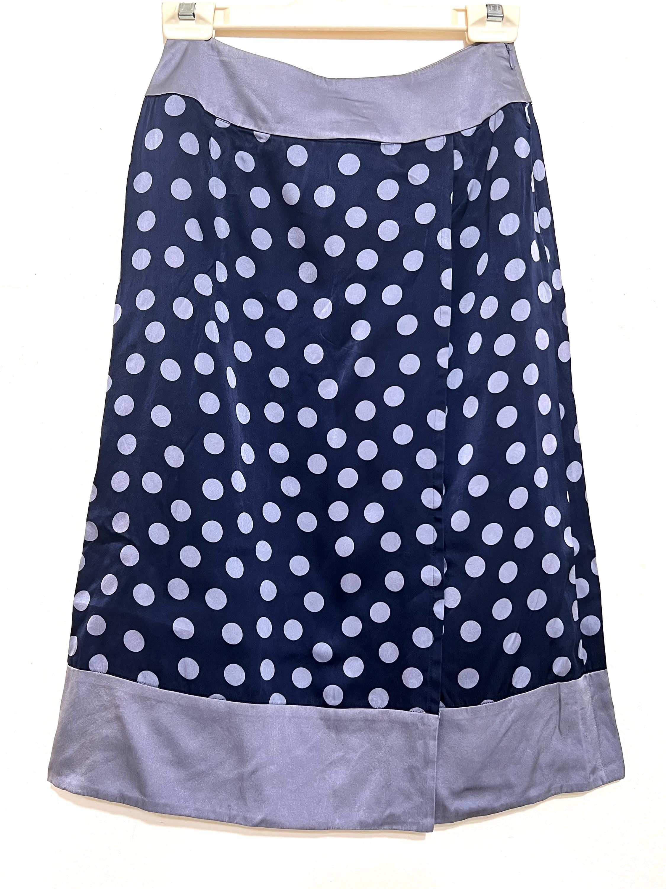 Vintage Balenciaga Silk Wrap Skirt: Blue Polka Dot Designer Skirt, Made in Japan