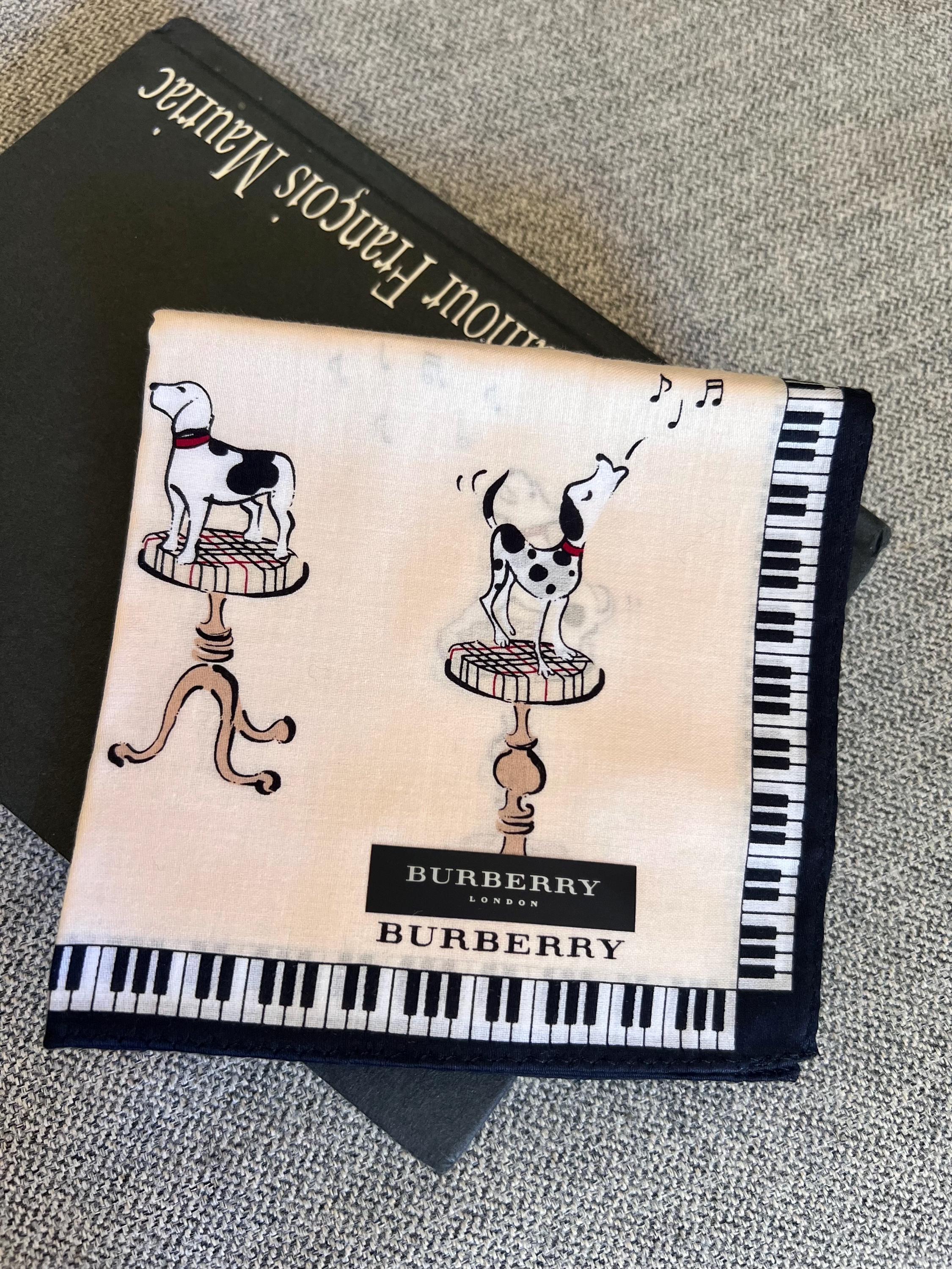 Vintage Burberry Cotton Scarf: Dog & Piano Print, London Line