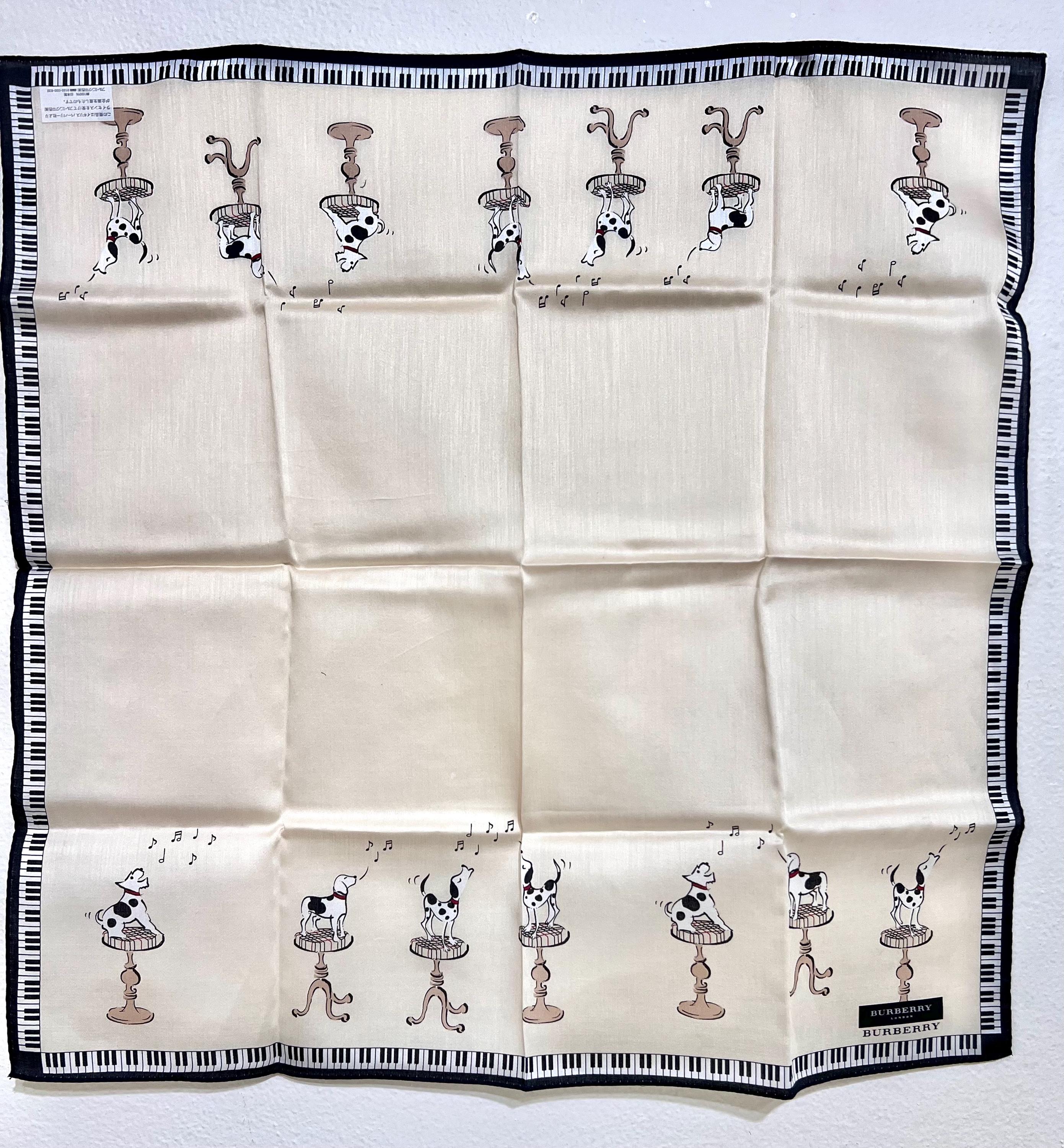 Vintage Burberry Cotton Scarf: Dog & Piano Print, London Line