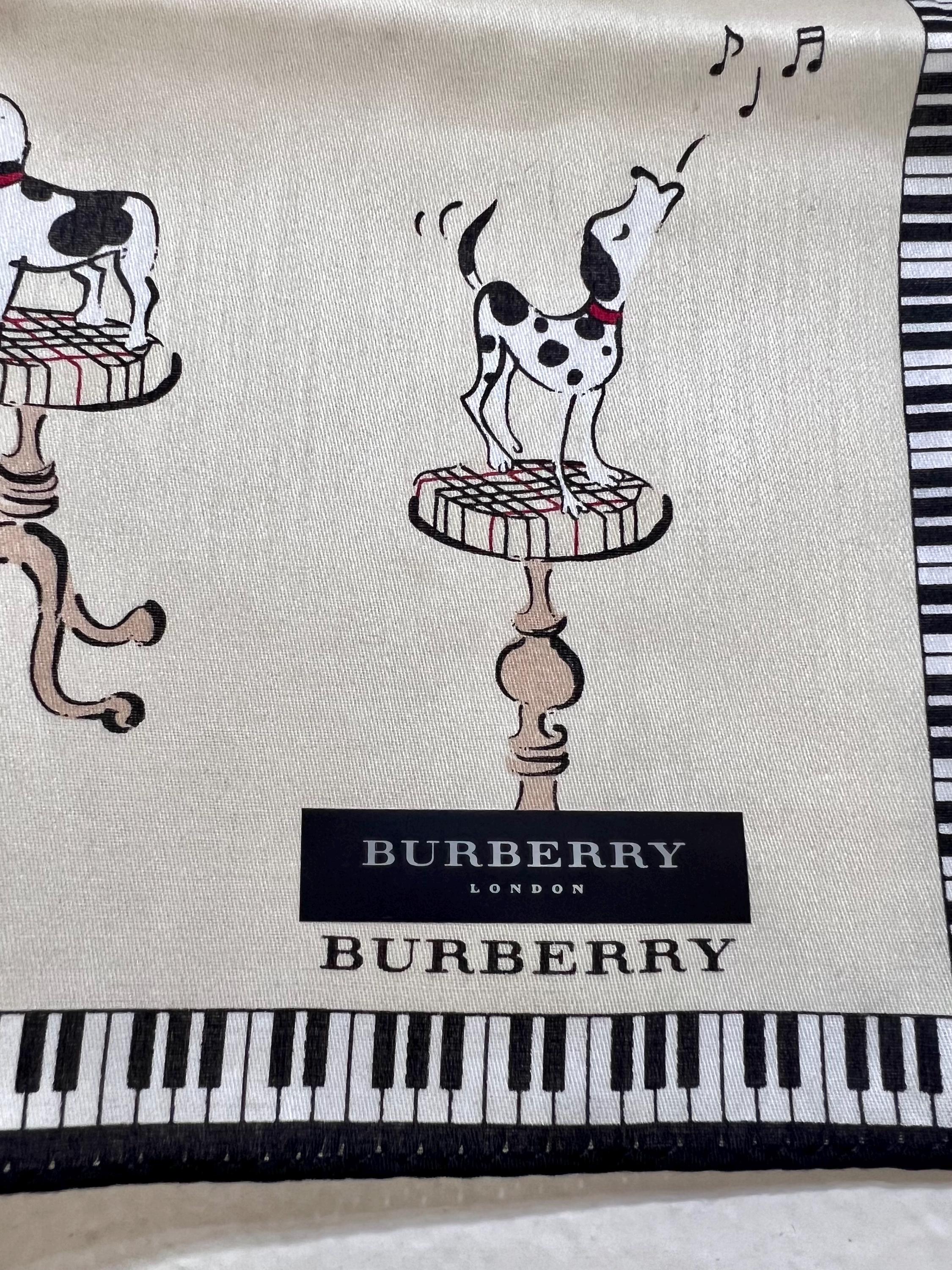 Vintage Burberry Cotton Scarf: Dog & Piano Print, London Line