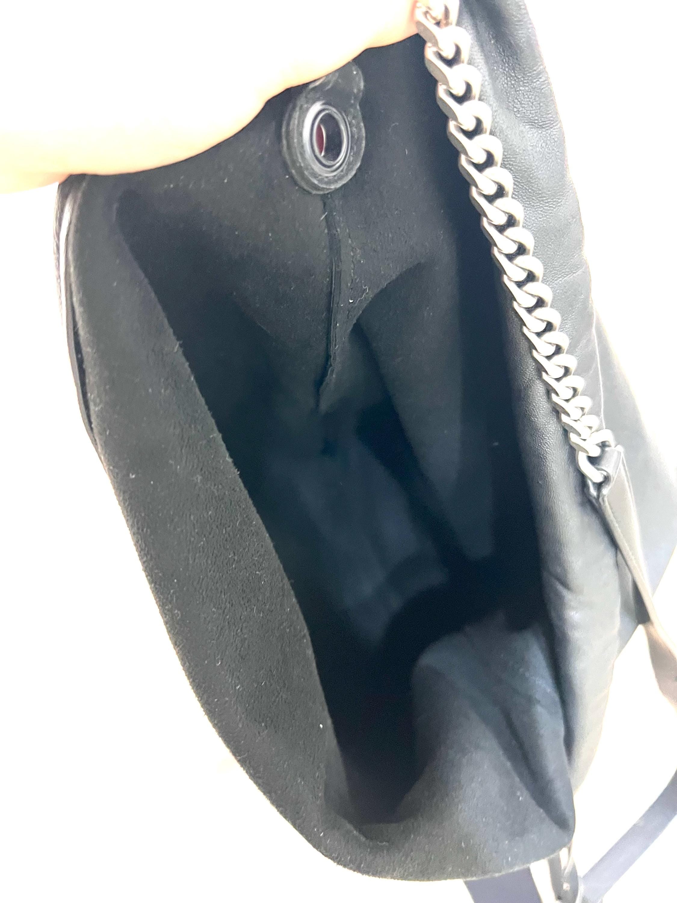 Authentic YSL Teddy Pochon Black Leather Drawstring Shoulder Bag