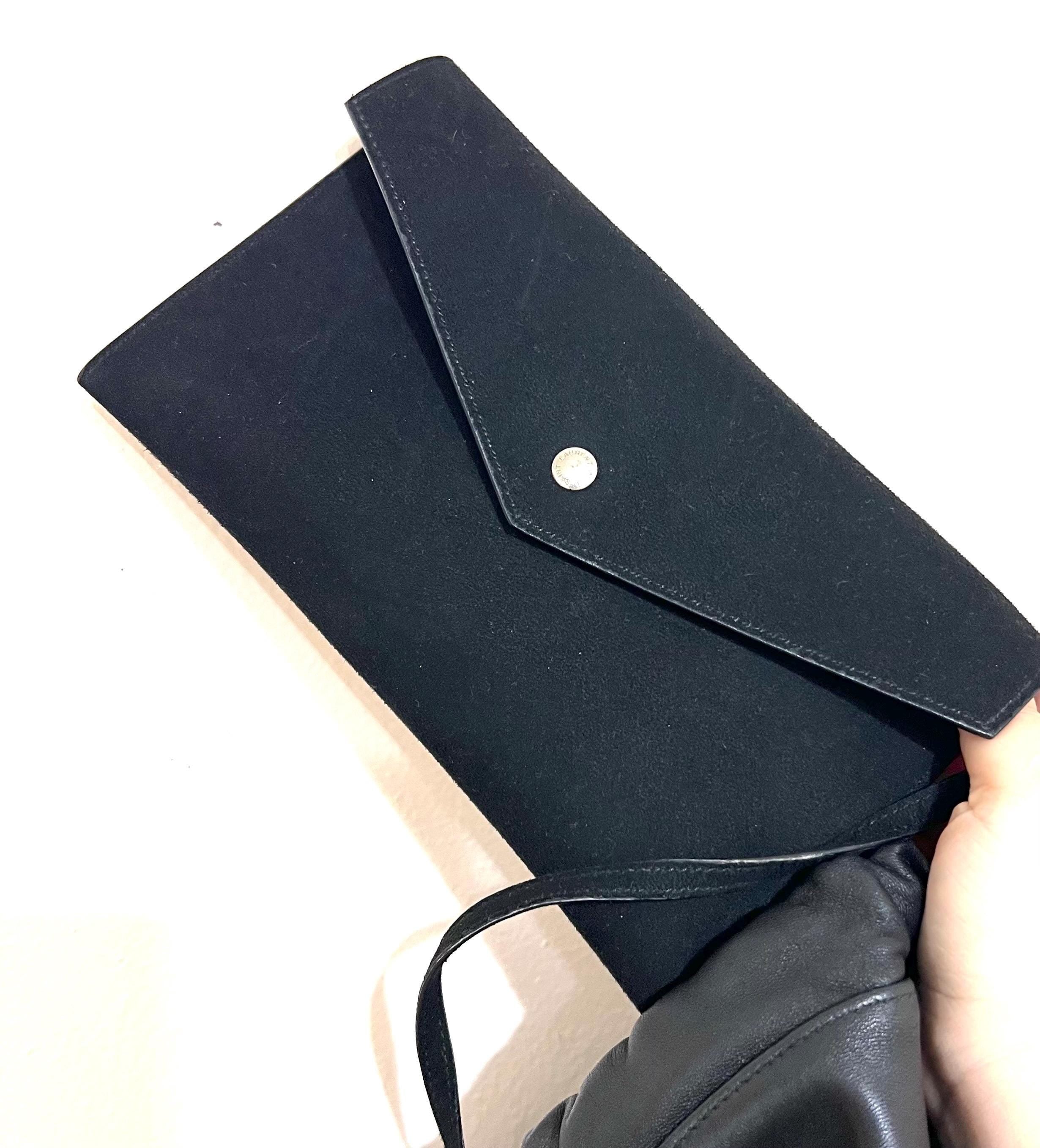 Authentic YSL Teddy Pochon Black Leather Drawstring Shoulder Bag