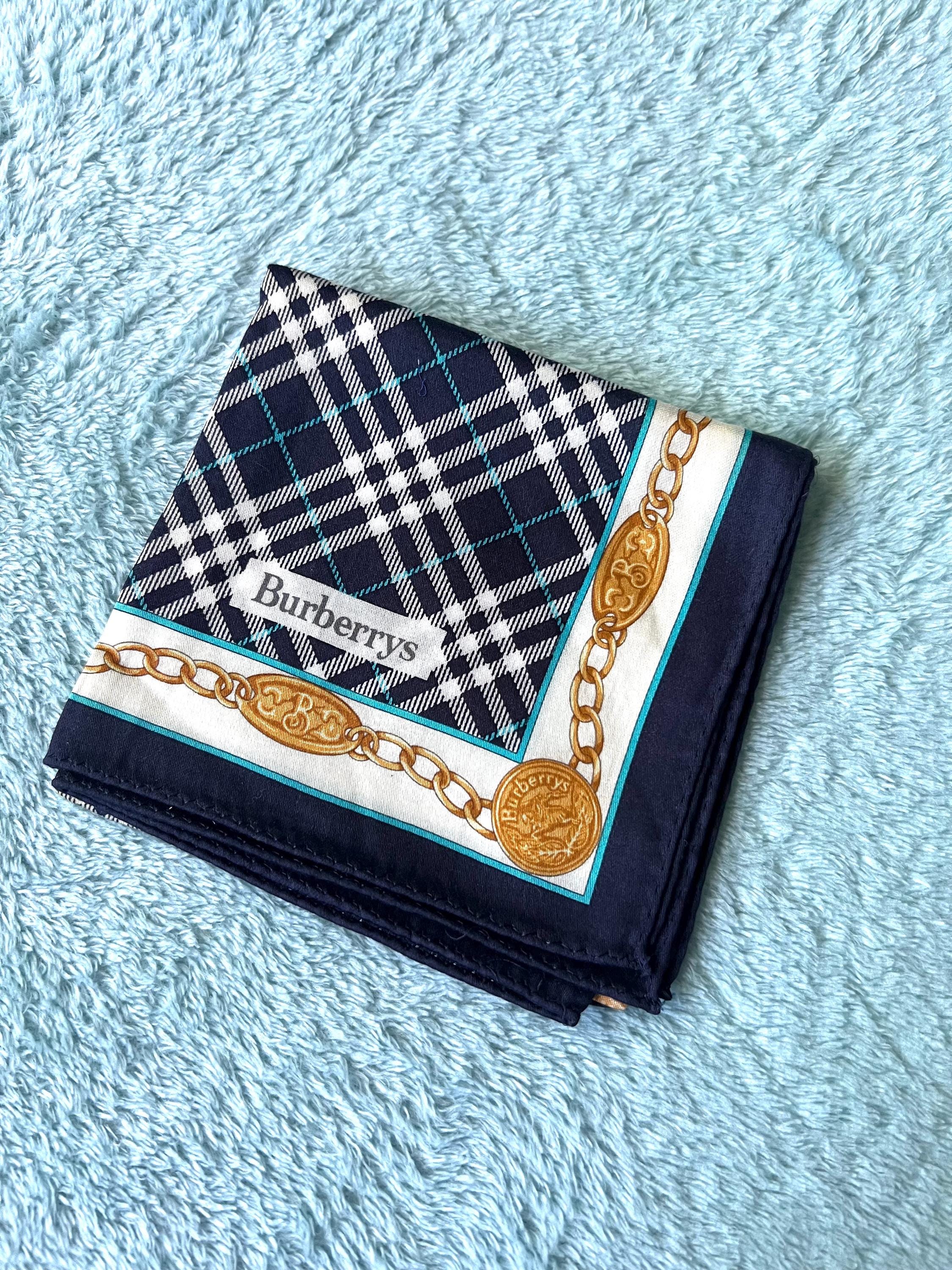 Brand New Burberrys Vintage Scarf – “S” Label, 100% Cotton, 50x 49 cm