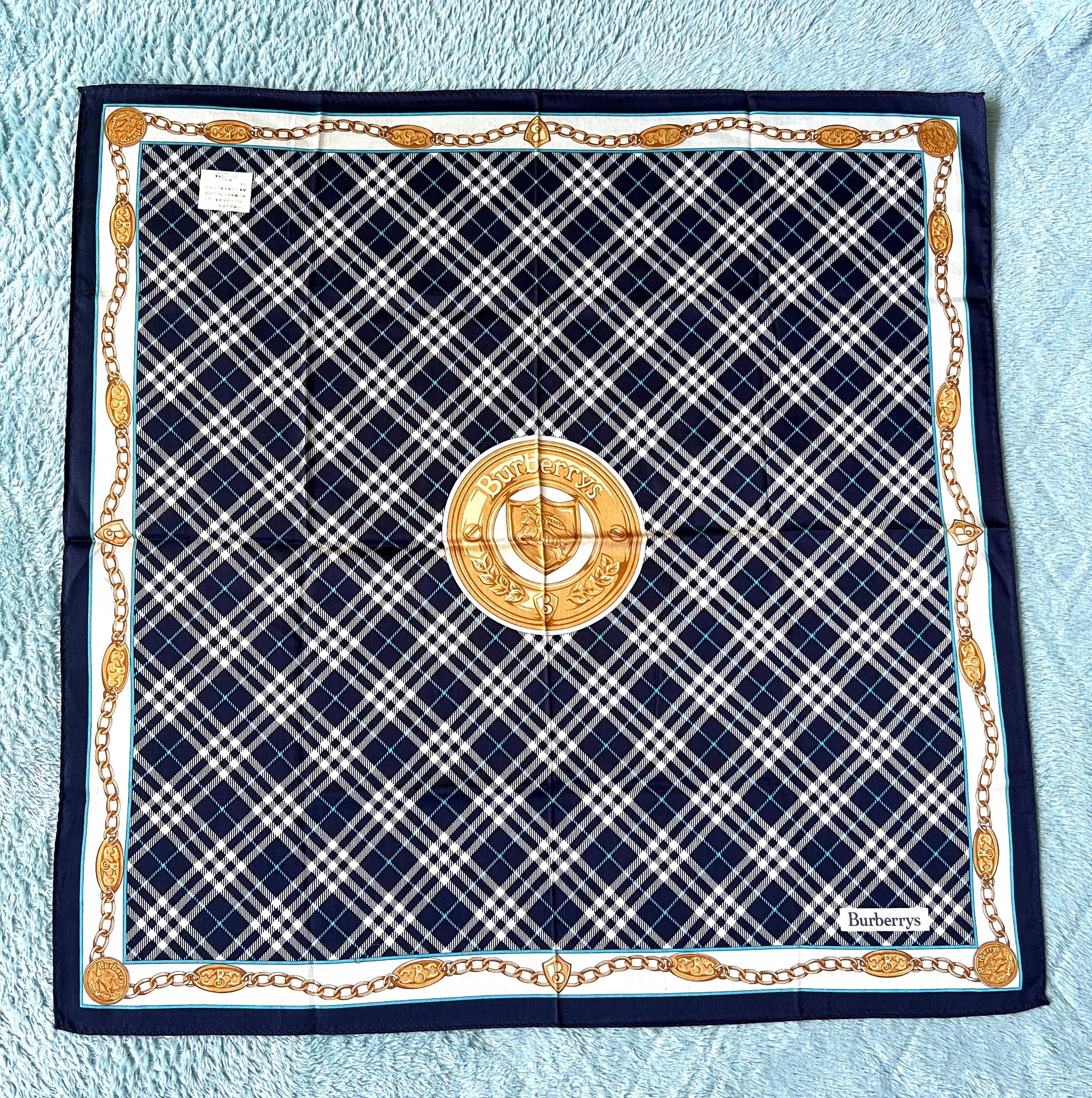 Brand New Burberrys Vintage Scarf – “S” Label, 100% Cotton, 50x 49 cm