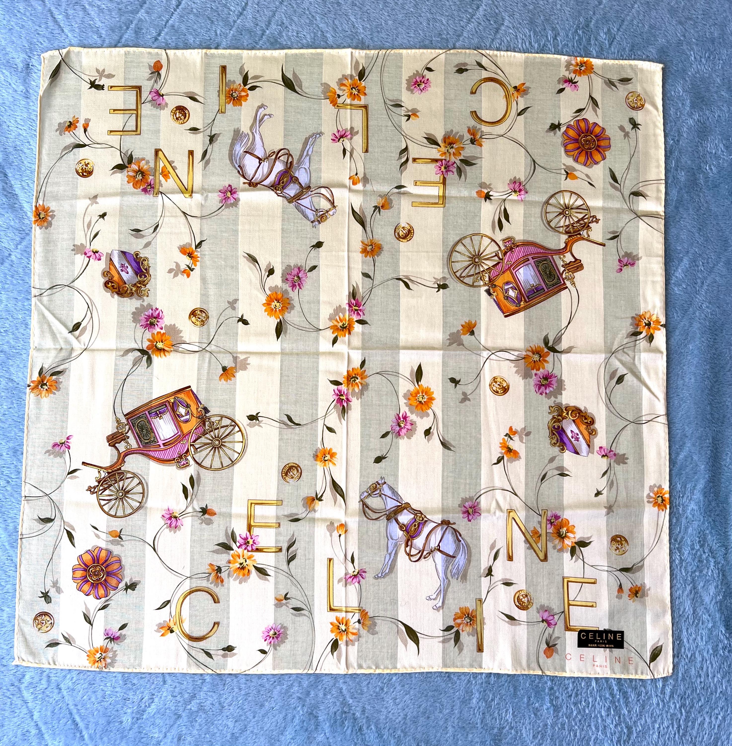 Brand New Vintage Celine Cotton Scarf 48x50cm | 100% Cotton | Handkerchief