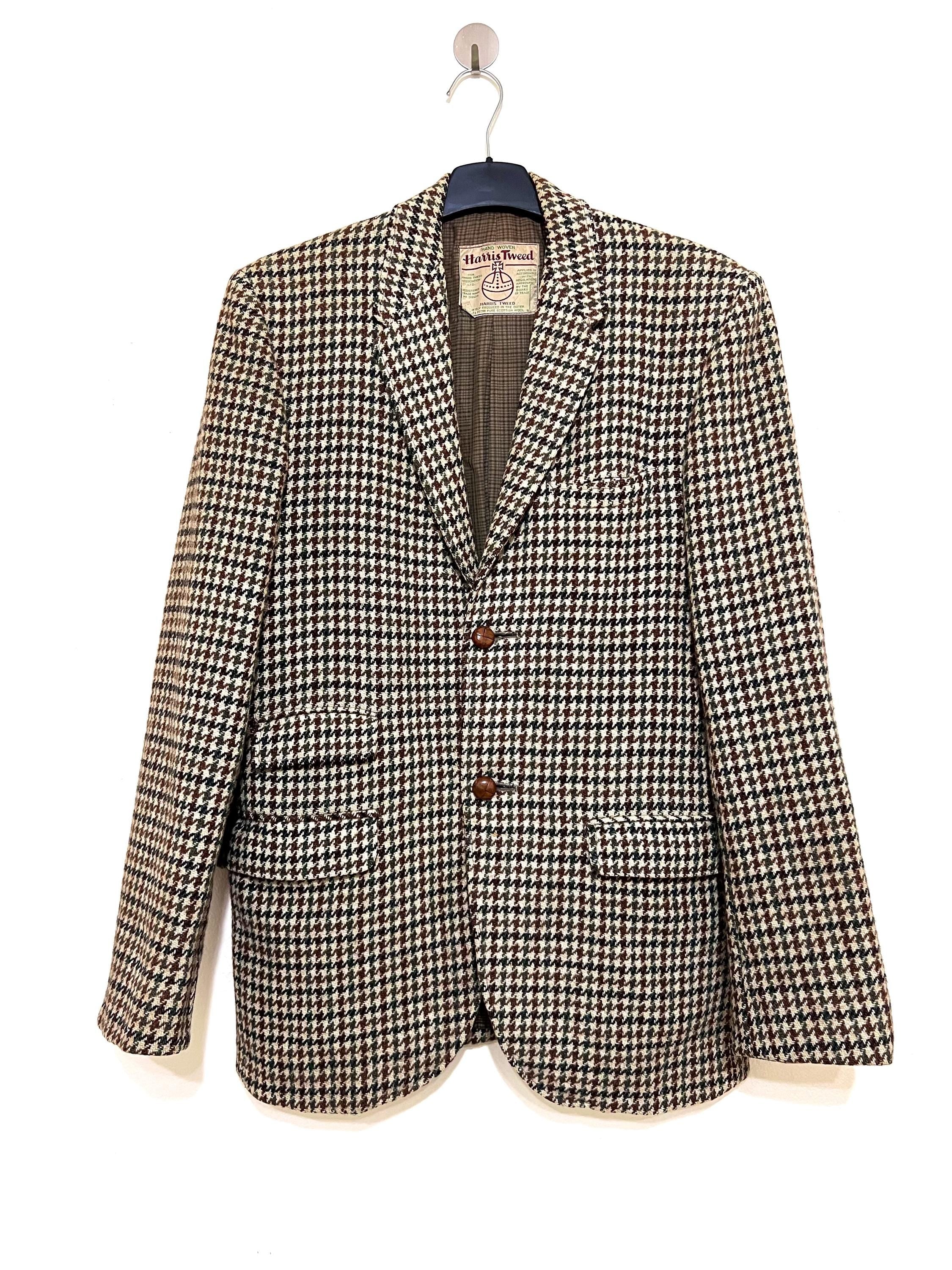 Harris Tweed Wool Brown Blazer Jacket | Classic British Style | Houndstooth Check | Londonwear