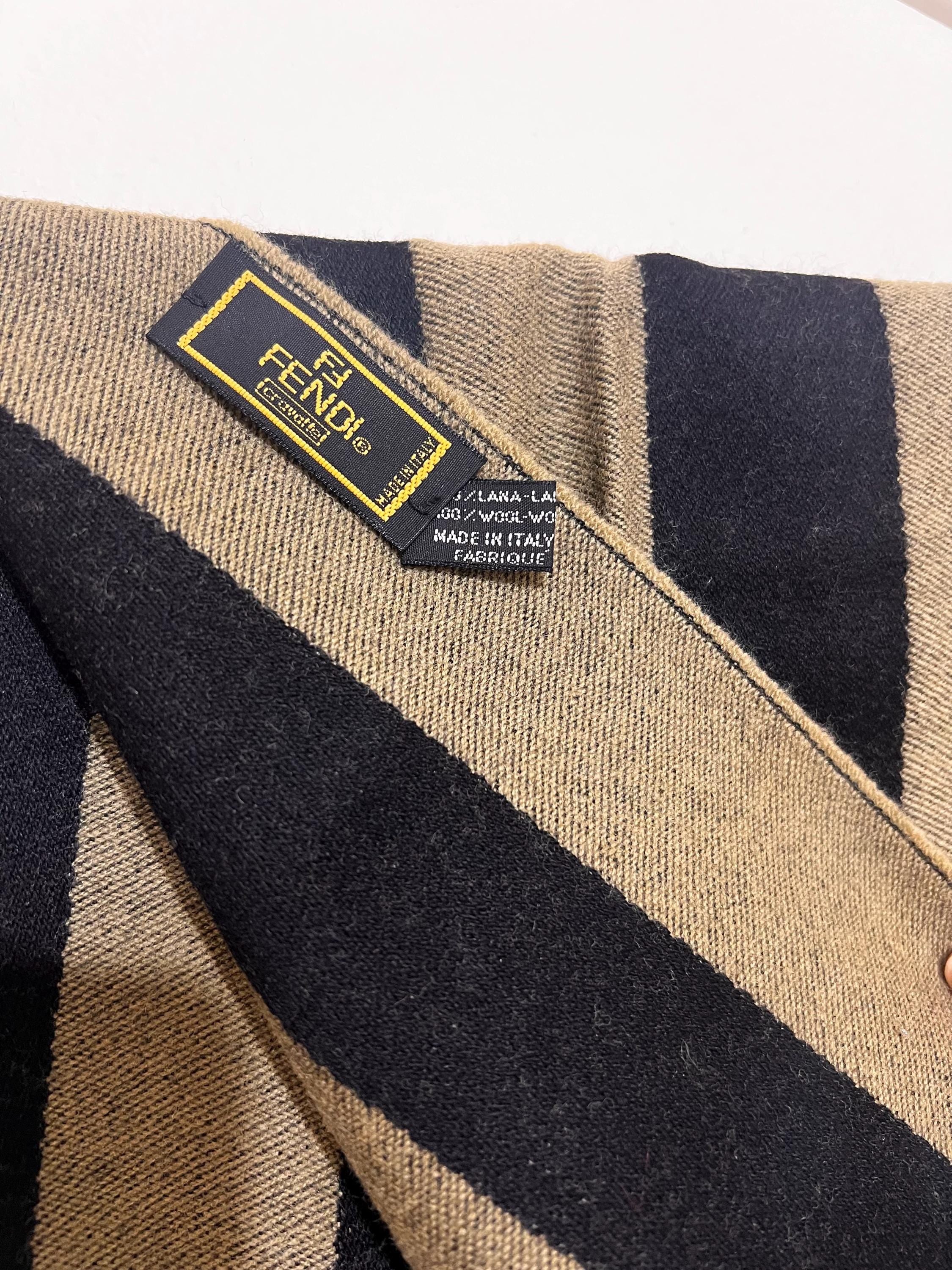 Vintage FENDI Zucca Monogram Stripe Scarf | 100% Wool | Made in Italy