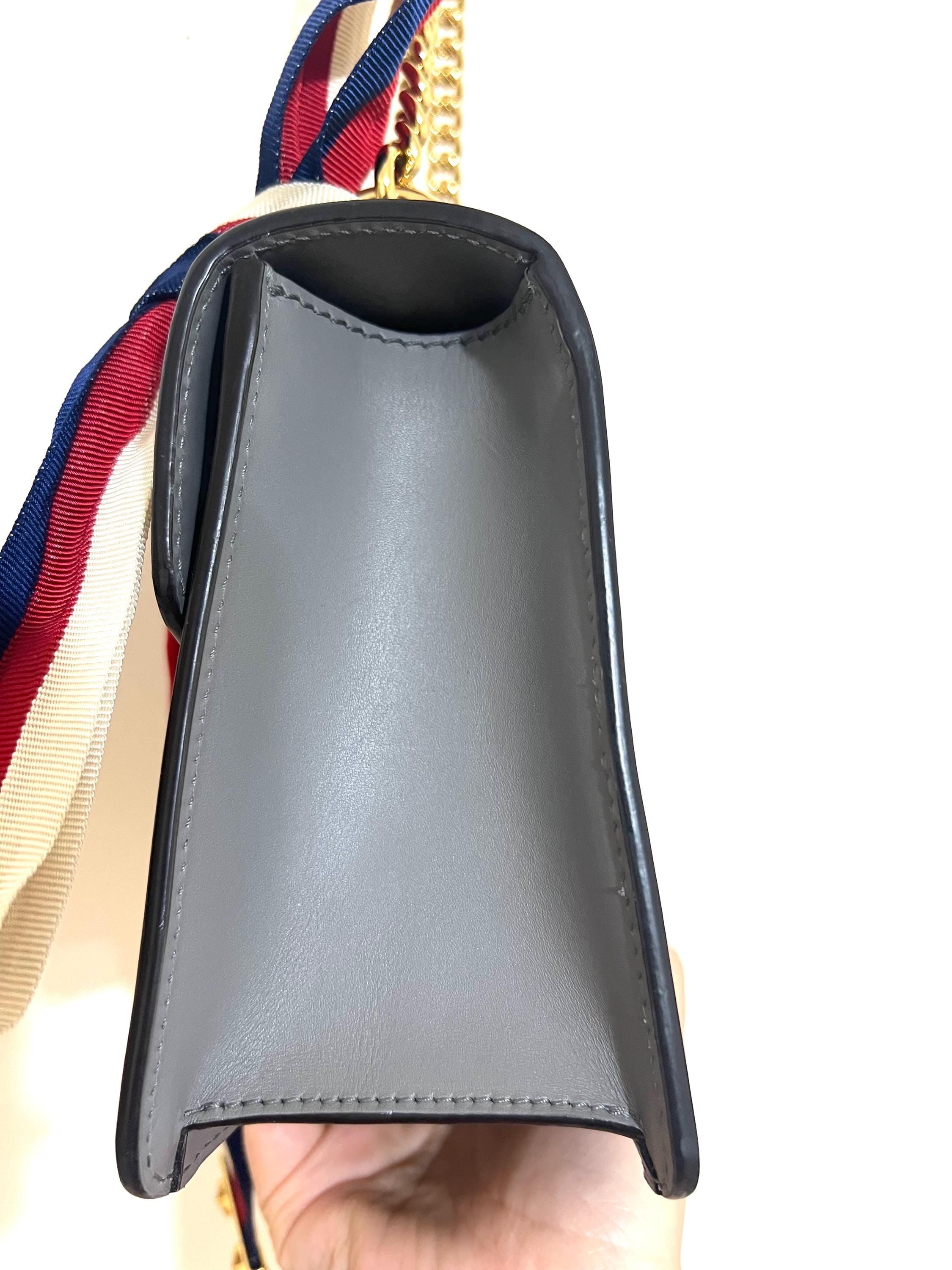 Authentic Gucci Sylvie Mini Bag - Grey Leather Chain Crossbody