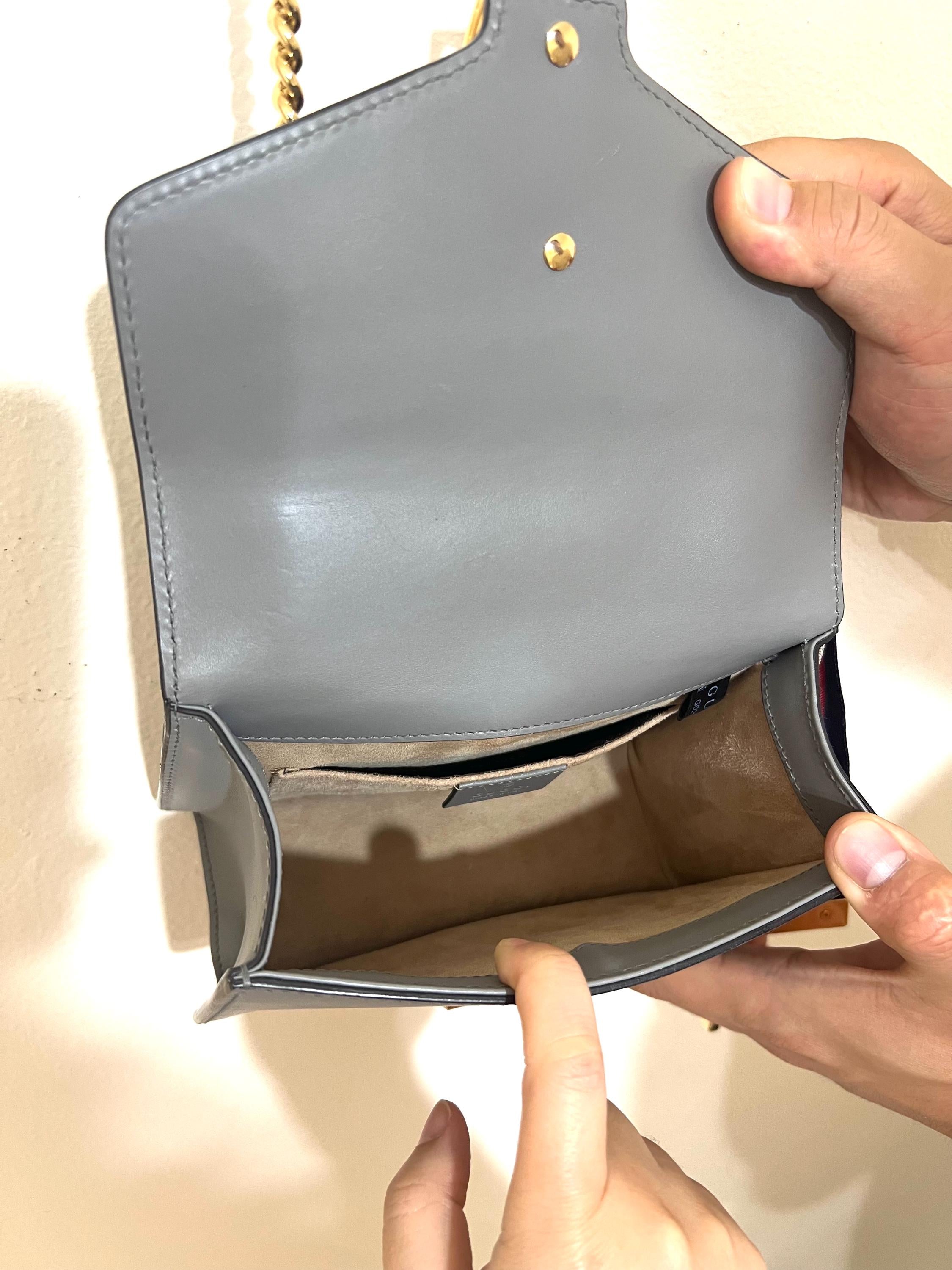 Authentic Gucci Sylvie Mini Bag - Grey Leather Chain Crossbody