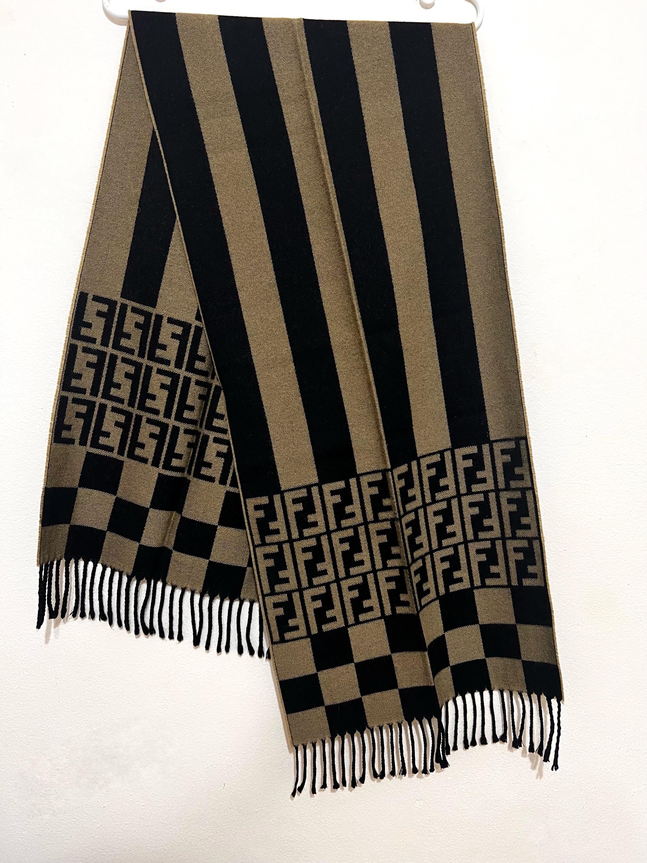 Vintage FENDI Zucca Monogram Stripe Scarf | 100% Wool | Made in Italy