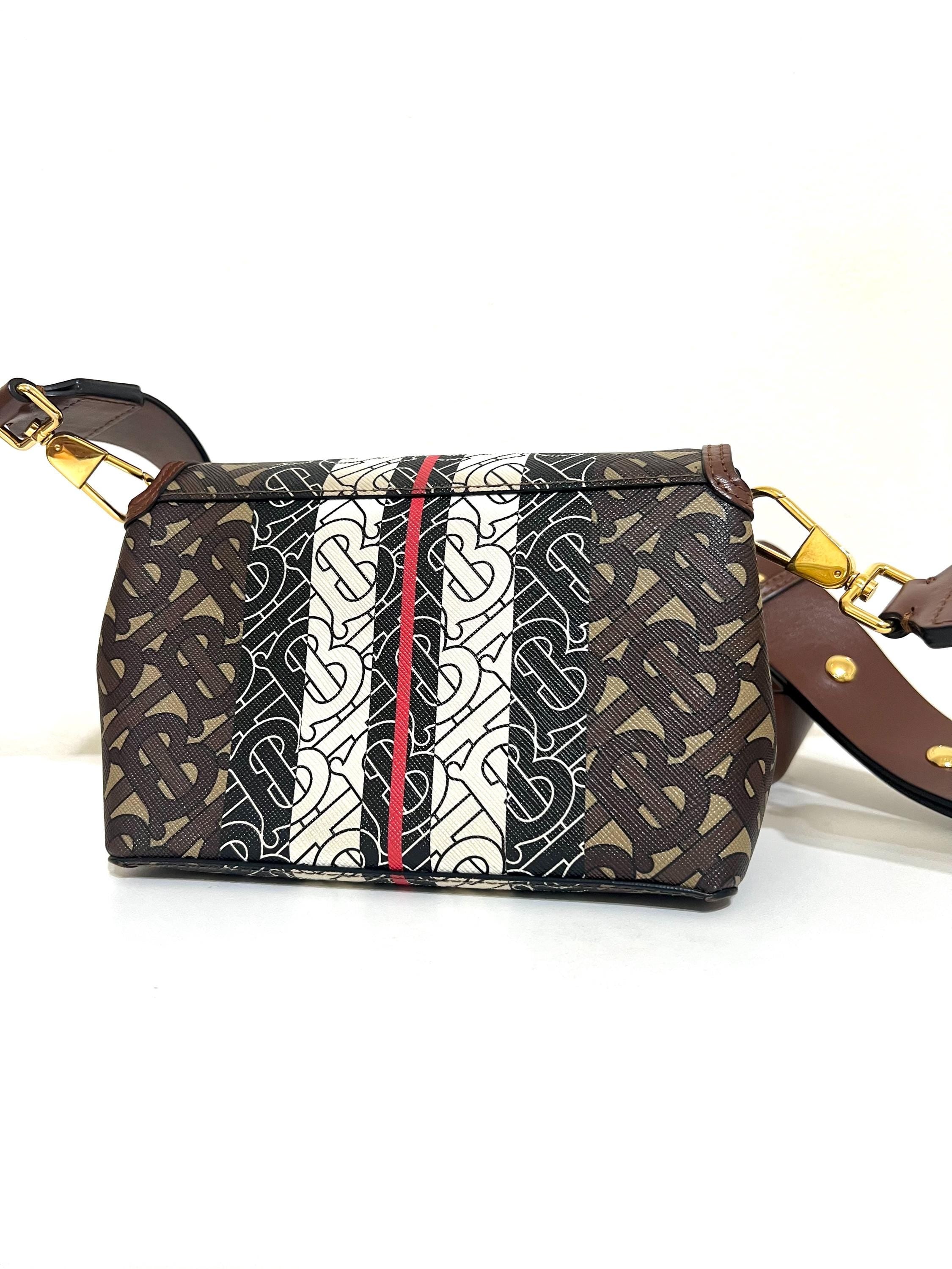 Authentic Burberry TB Monogram Shoulder Bag - Brown Icon Stripe Crossbody
