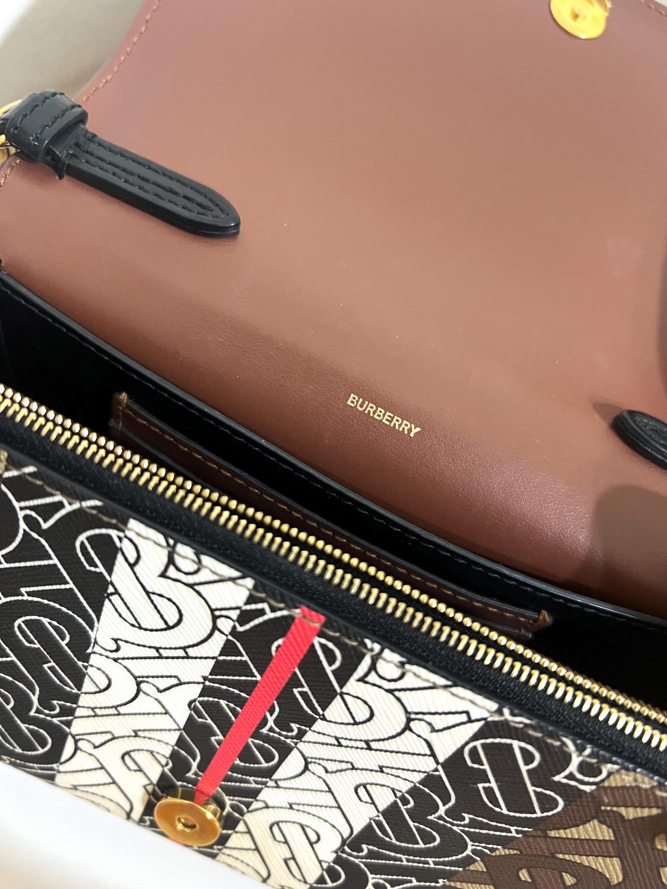 Authentic Burberry TB Monogram Shoulder Bag - Brown Icon Stripe Crossbody