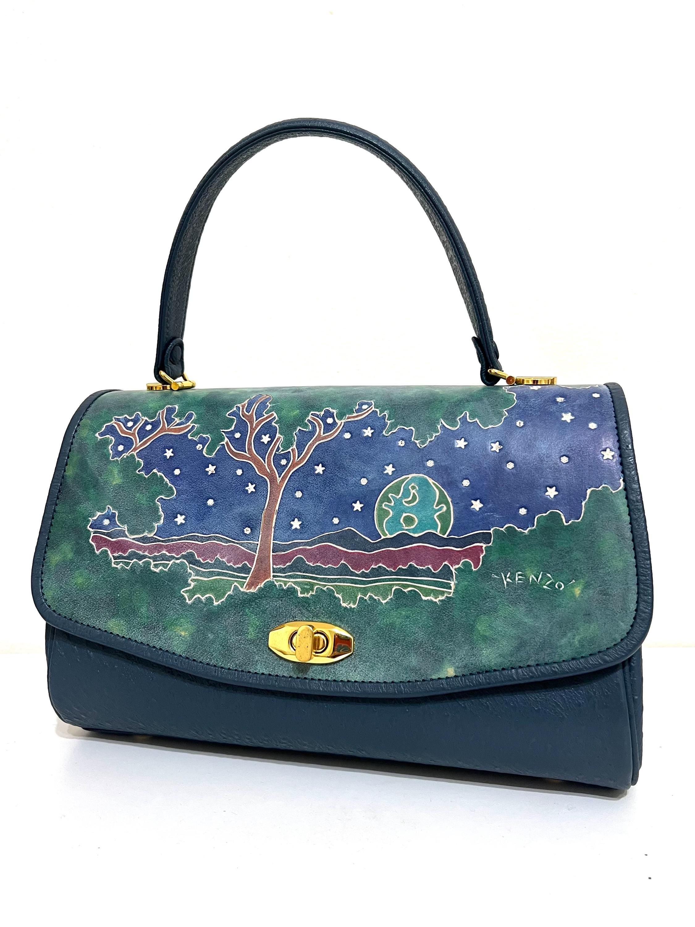 Kenzo Fukui Vintage Hand-Painted Leather Bag | Japanese Artisan Art