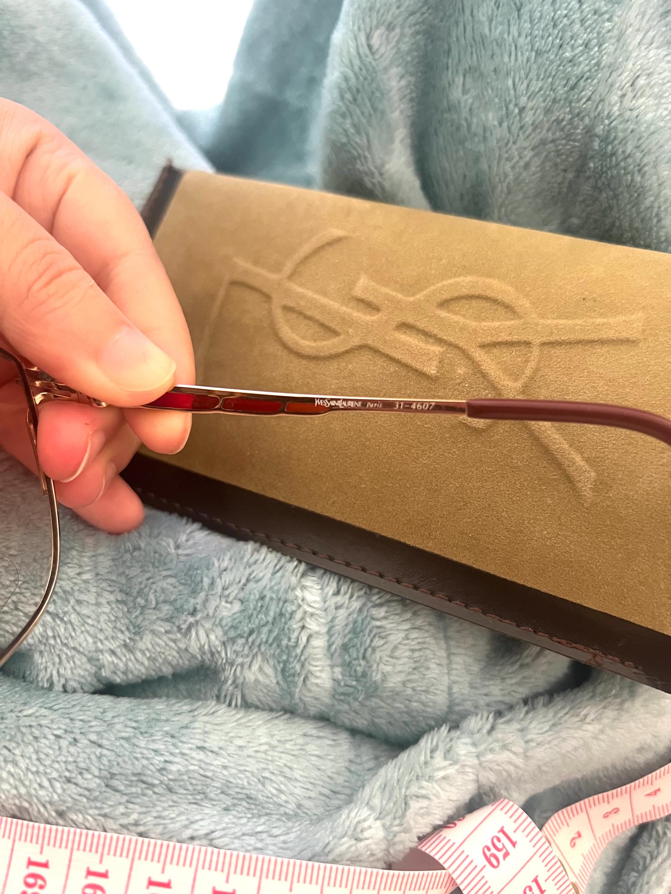 Vintage YSL 31-4607 Sunglasses | 90s Oversized Gold & Burgundy | W/ Original Suede Case