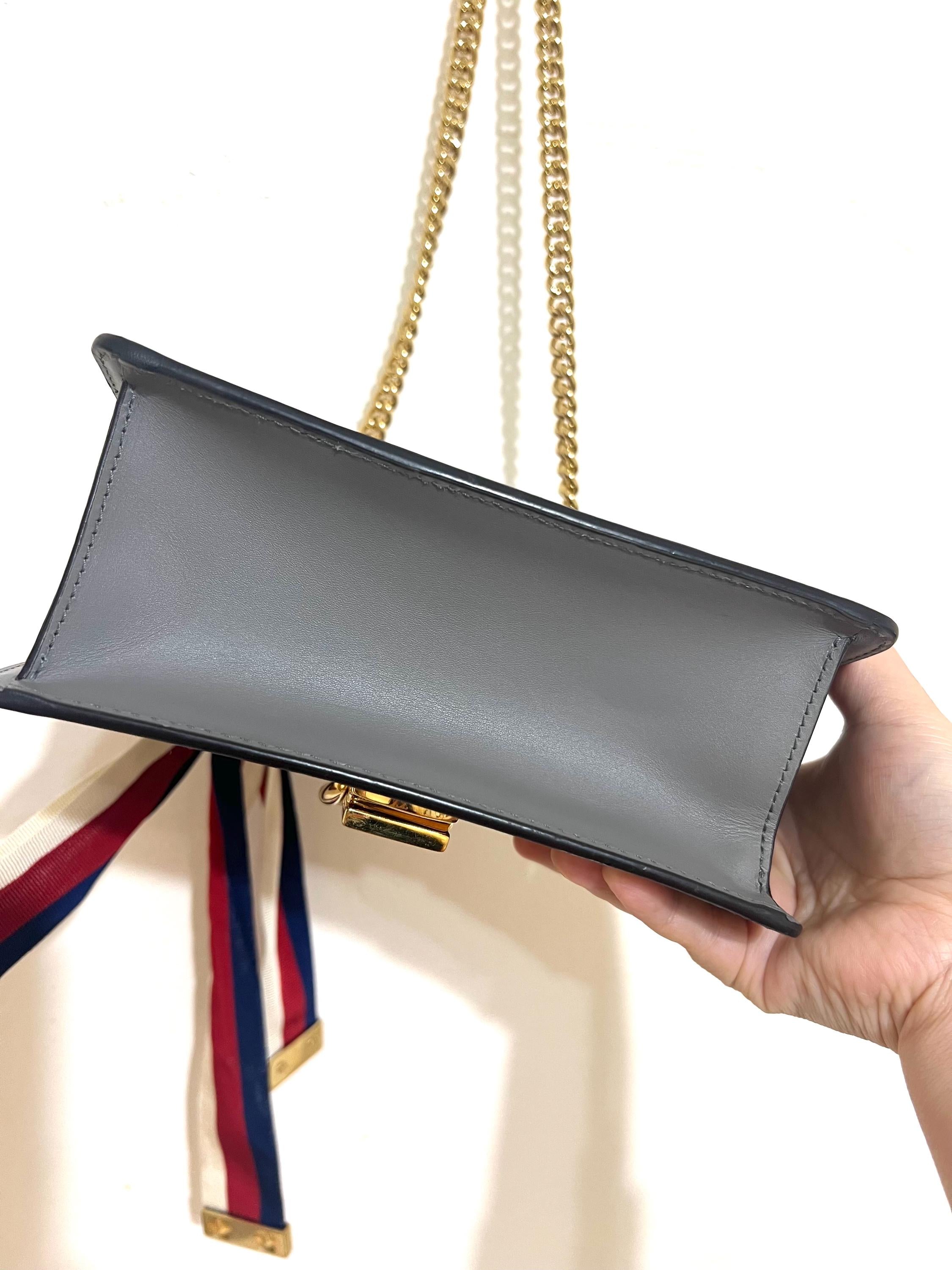 Authentic Gucci Sylvie Mini Bag - Grey Leather Chain Crossbody