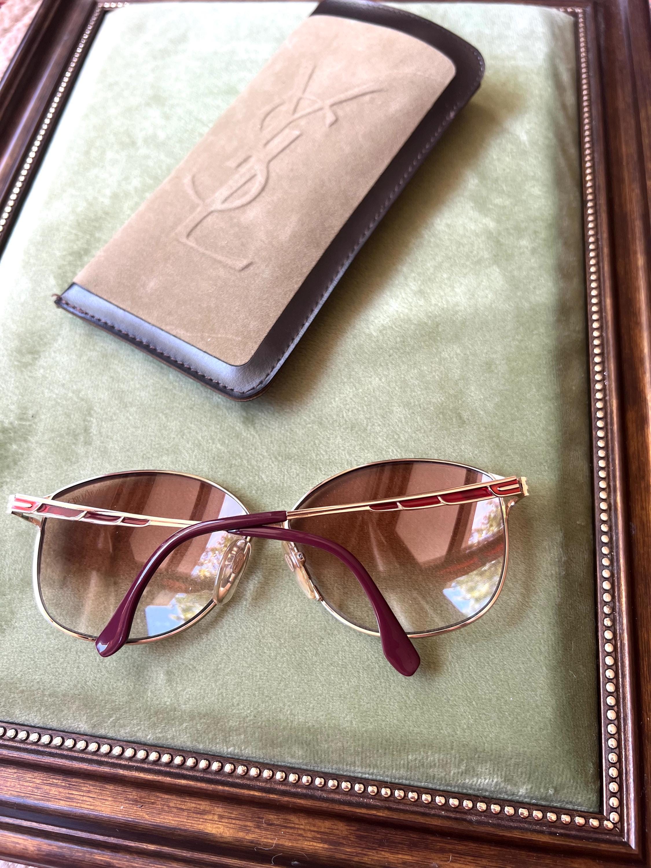 Vintage YSL 31-4607 Sunglasses | 90s Oversized Gold & Burgundy | W/ Original Suede Case