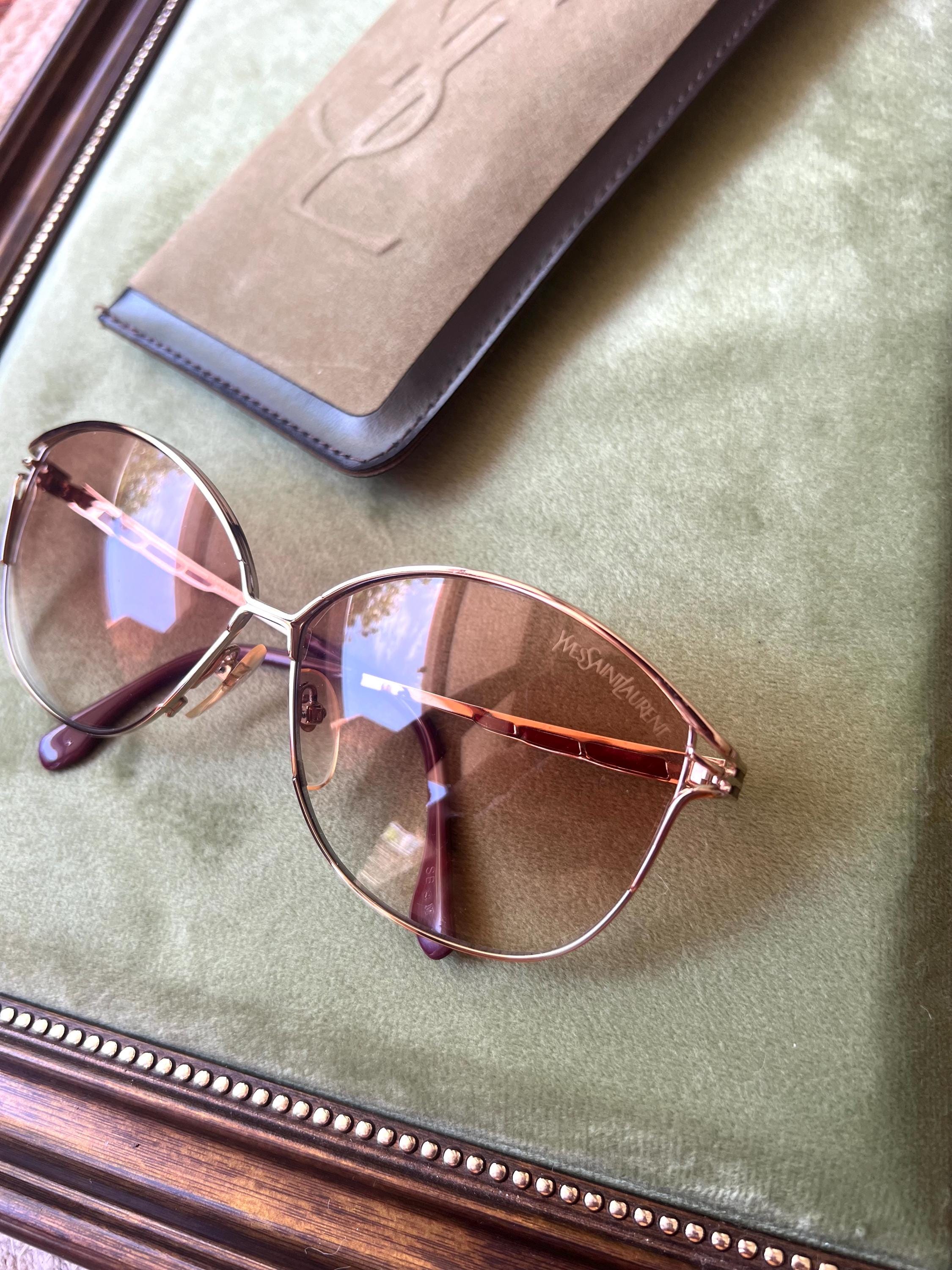 Vintage YSL 31-4607 Sunglasses | 90s Oversized Gold & Burgundy | W/ Original Suede Case