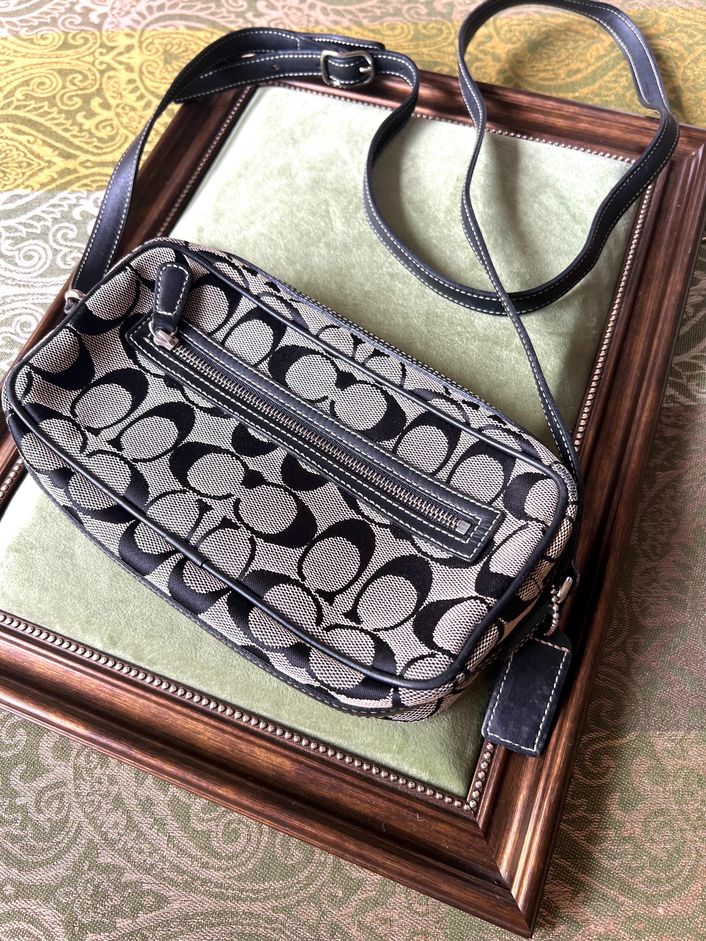 Vintage Coach Signature Canvas Crossbody Bag | Y2K Black & Grey Camera Bag