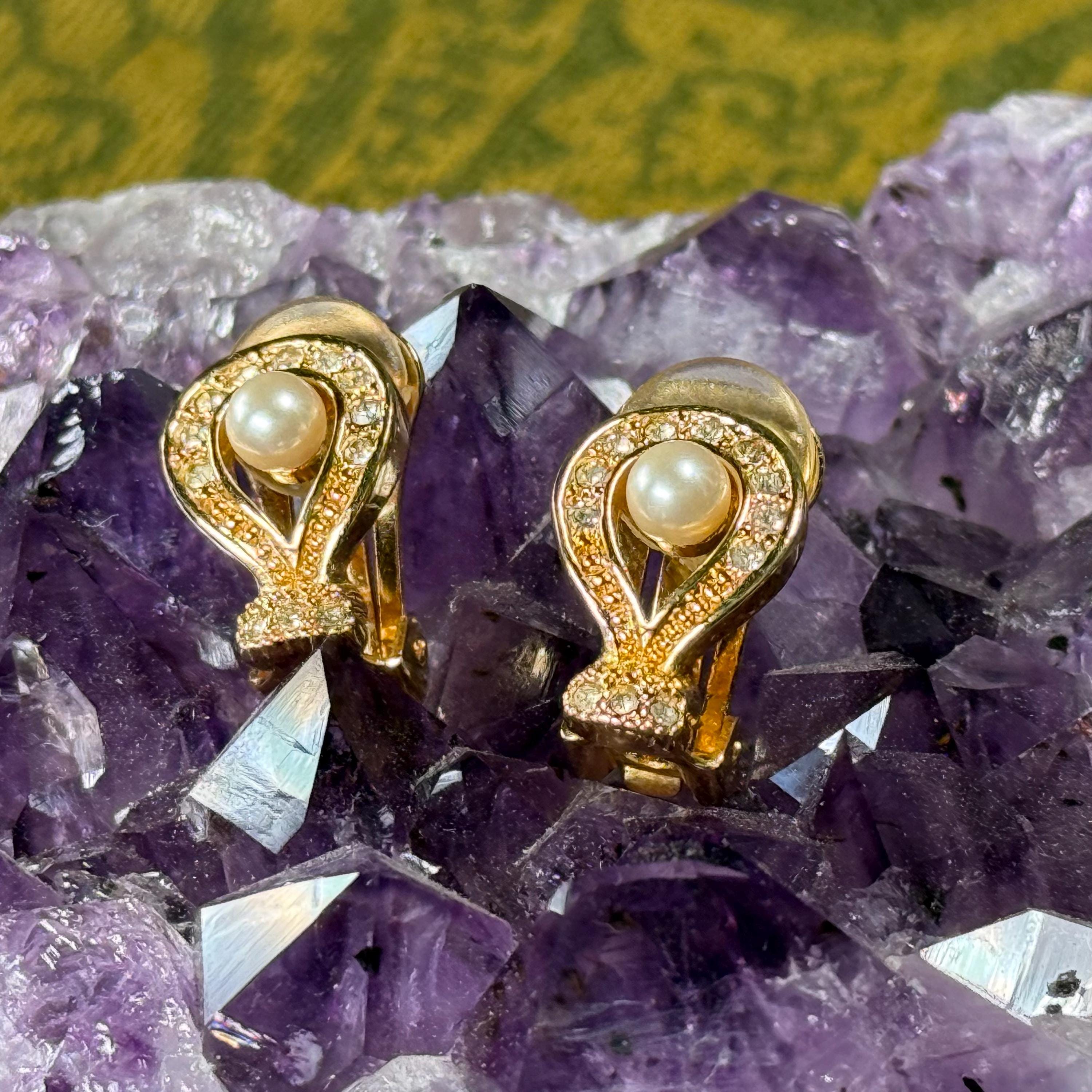 Vintage Christian Dior Clip-On Earrings, Authentic Signed Chr. Dior.