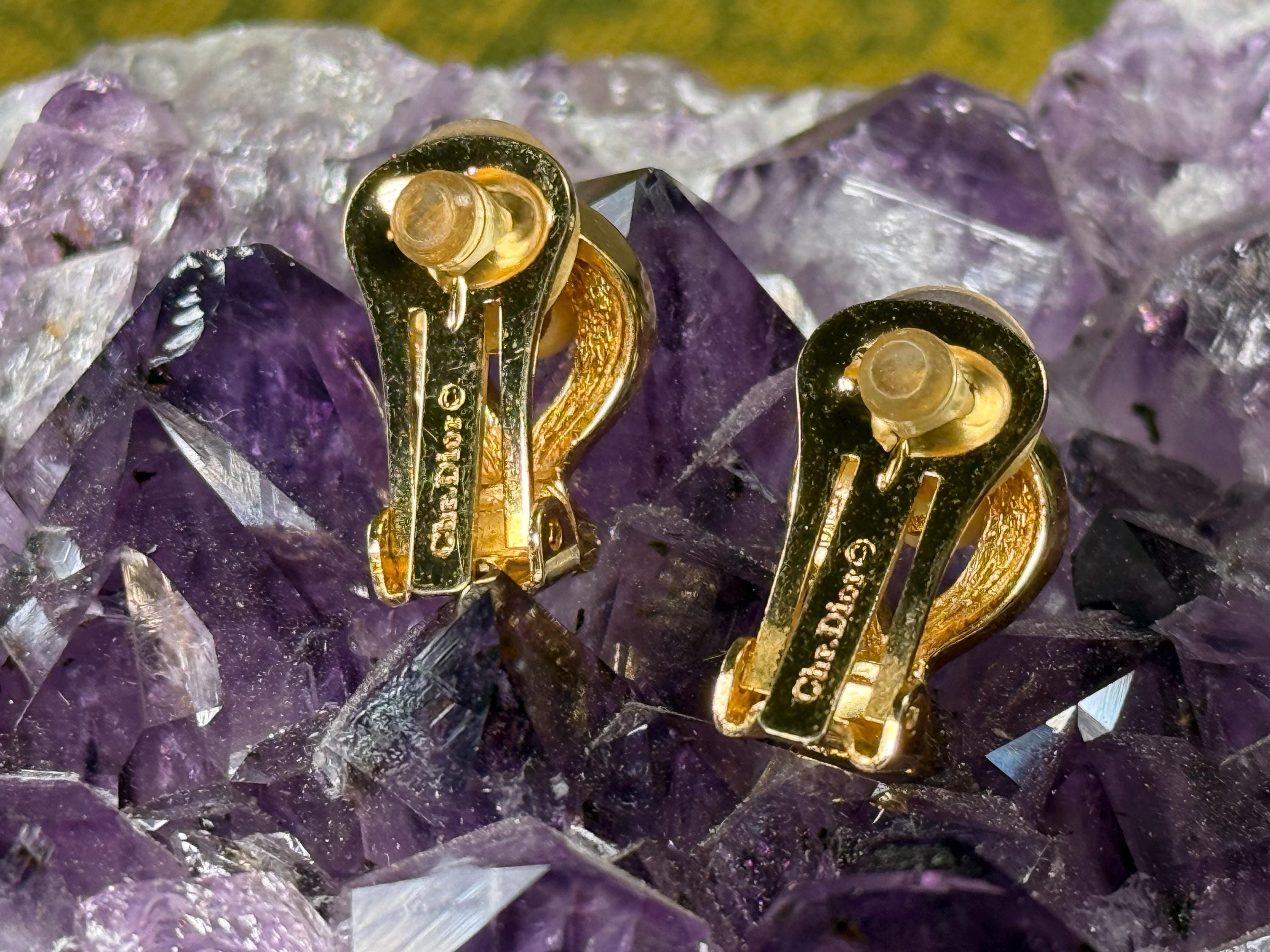 Vintage Christian Dior Clip-On Earrings, Authentic Signed Chr. Dior.