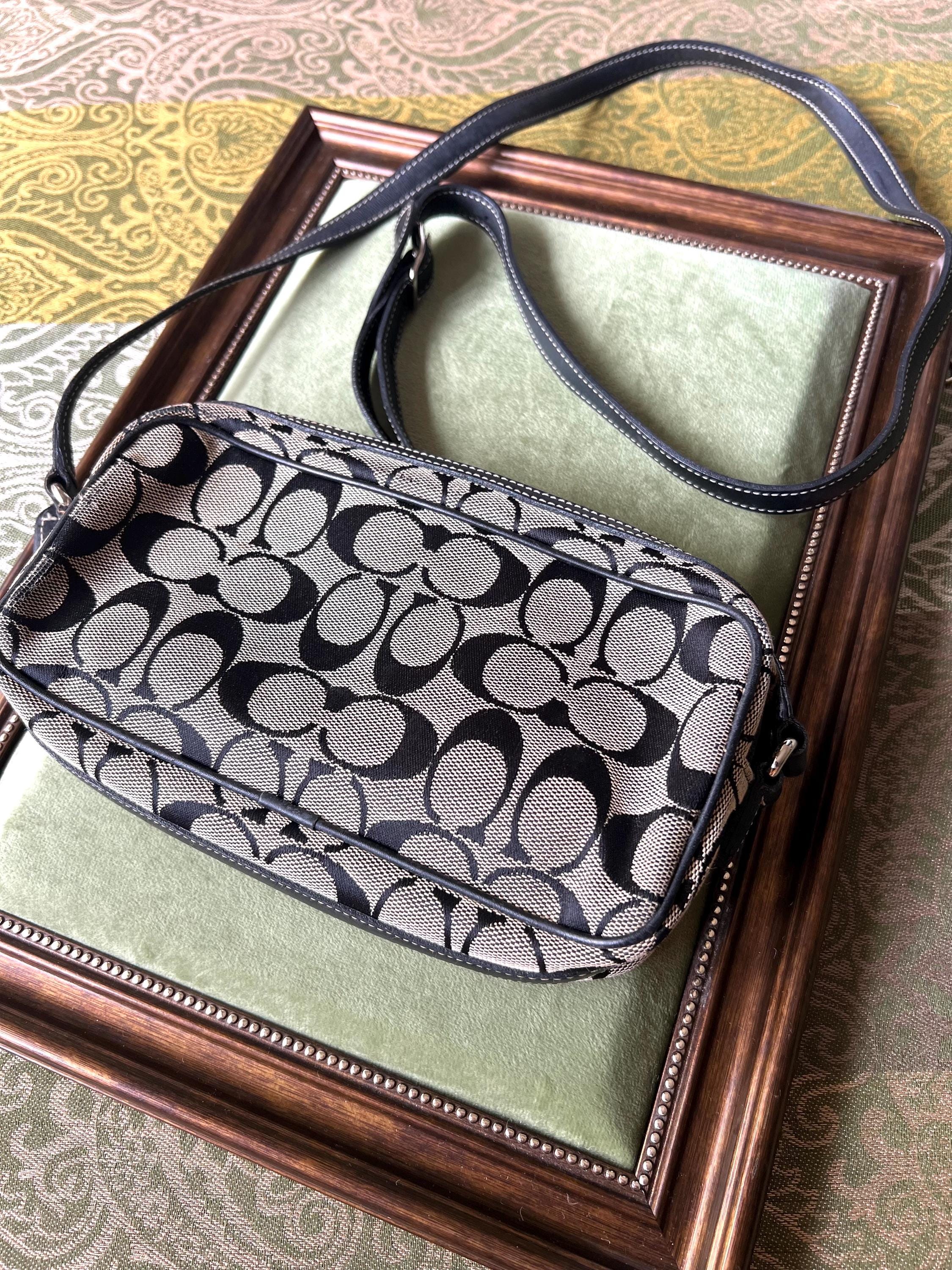 Vintage Coach Signature Canvas Crossbody Bag | Y2K Black & Grey Camera Bag